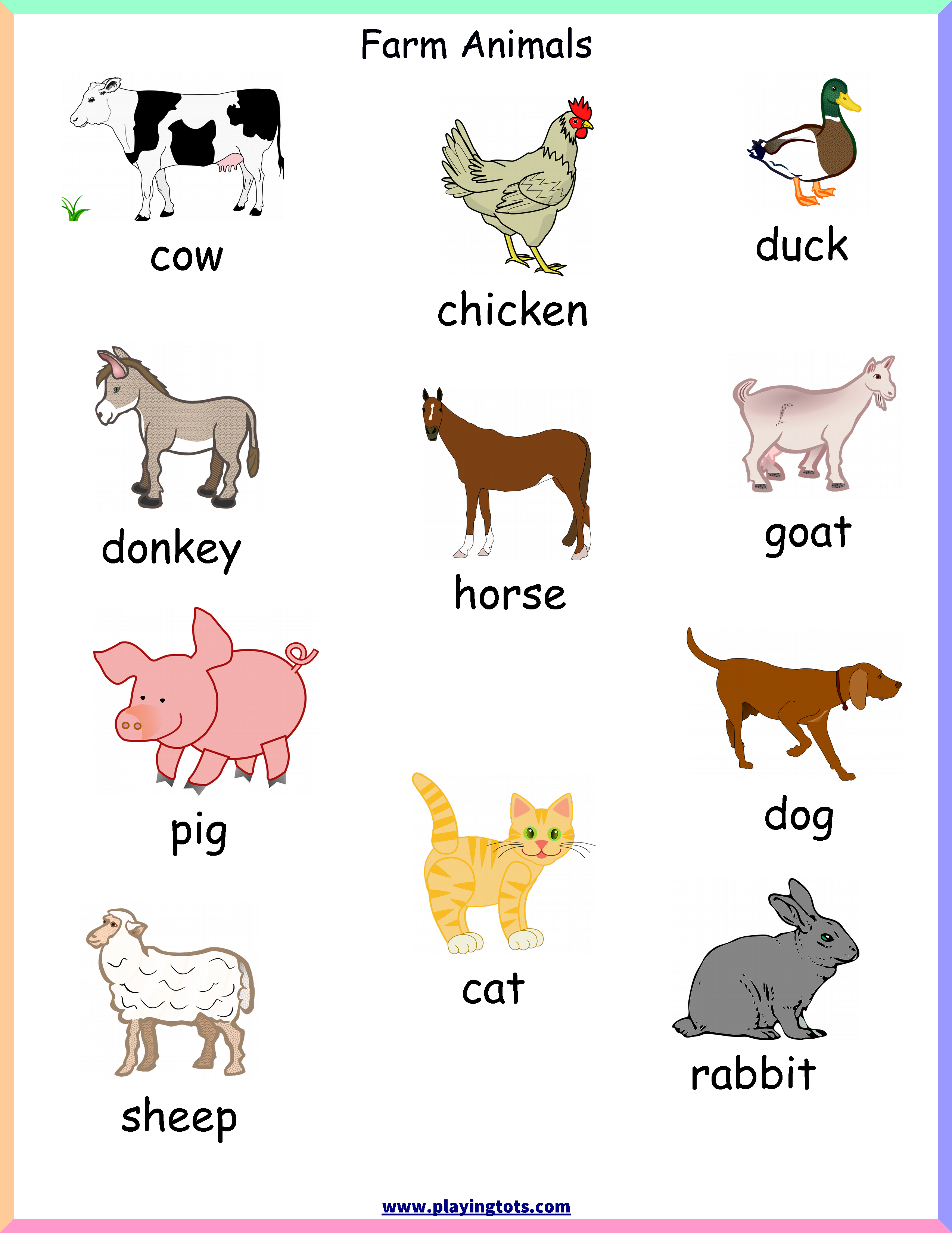 Farm Animal Flash Cards Printable in Free Printable Farm Animals