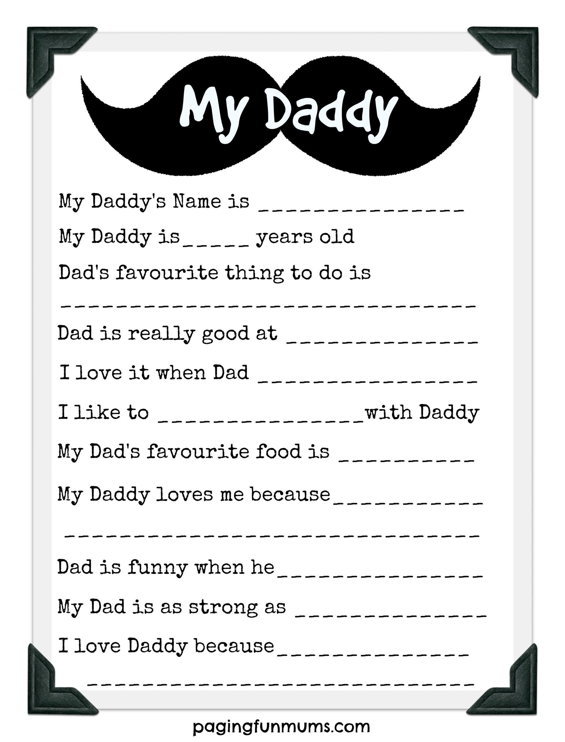 Father&amp;#039;S Day Questionnaire Gift Idea - Paging Fun Mums pertaining to Free Printable Dad Questionnaire