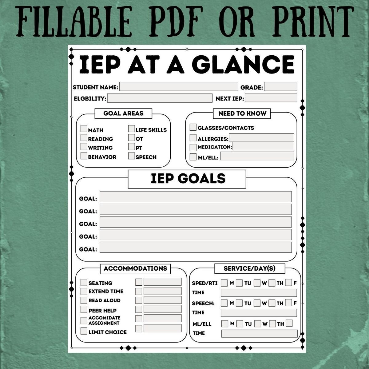 Fillable Pdf Iep Data At A Glance, Printable, Edit, Teacher for Iep At A Glance Free Printable