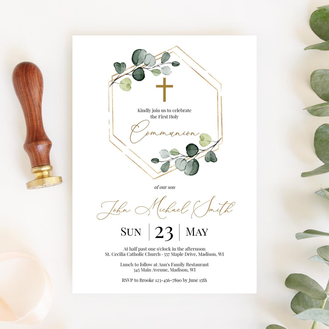 First Communion Invitation Template, Instant Download, Printable for Free Printable First Communion Invitation Templates