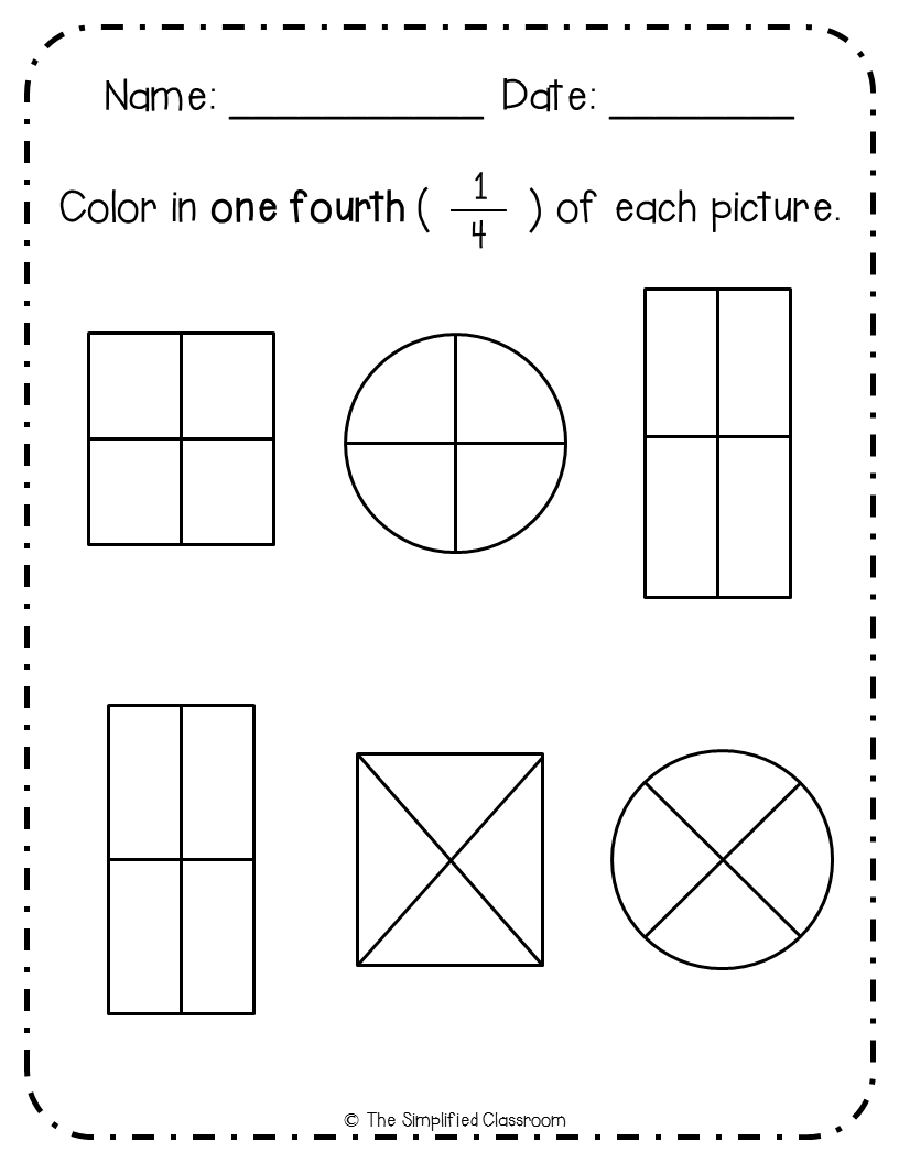 First Grade No Prep Fractions Pack Coloring Matching Sorting Math within Free Printable First Grade Fraction Worksheets