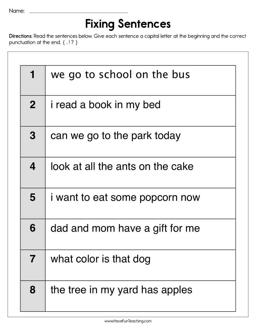 Fixing Sentences Worksheet - Have Fun Teaching intended for Free Printable Sentence Correction Worksheets