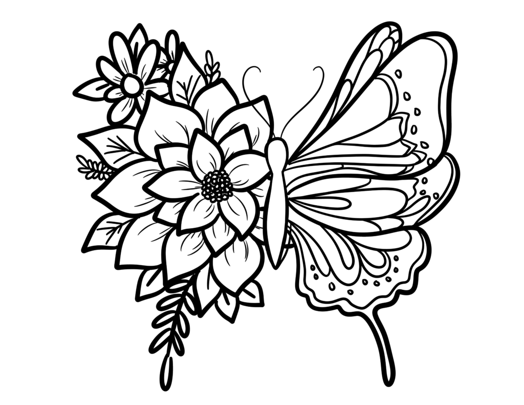 Floral Butterfly Coloring Sheet | Scyap for Free Printable Butterfly Coloring Pages