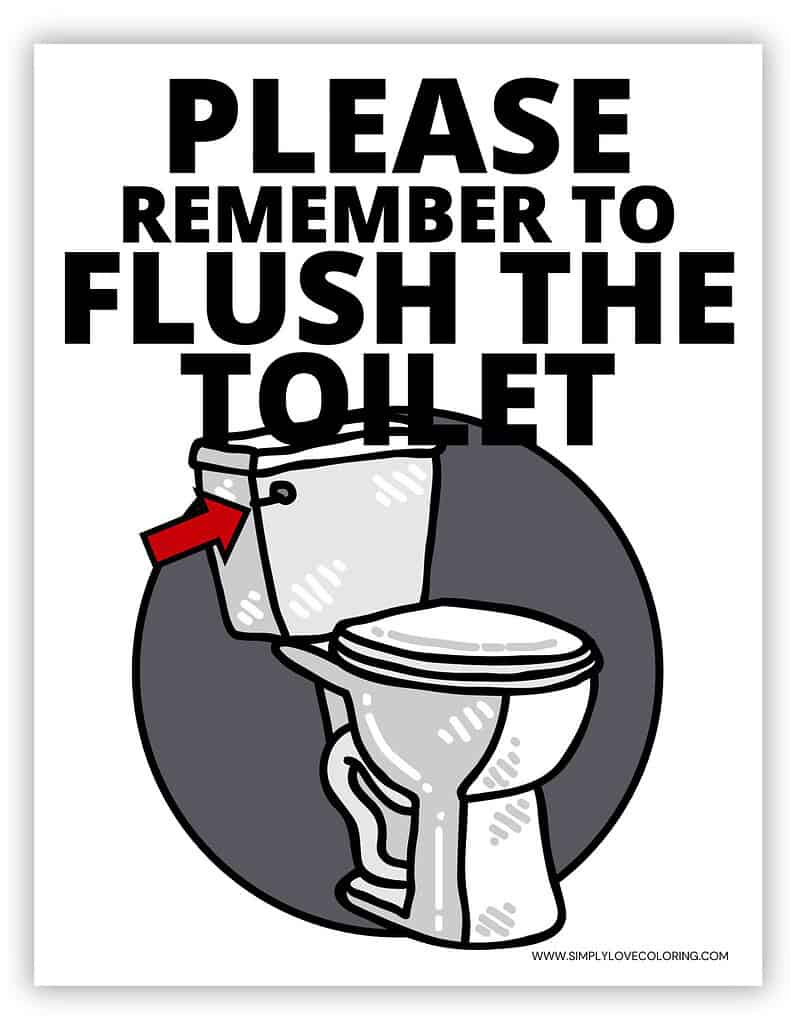 Flush The Toilet Signs (Free Pdf Printables) - Simply Love Coloring in Free Printable Please Flush Toilet Sign