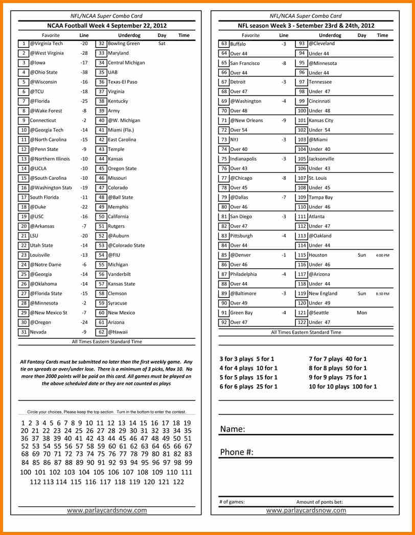 Football Parlay Sheets Mael Modern Decor Intended For Football in Free Printable Football Parlay Cards