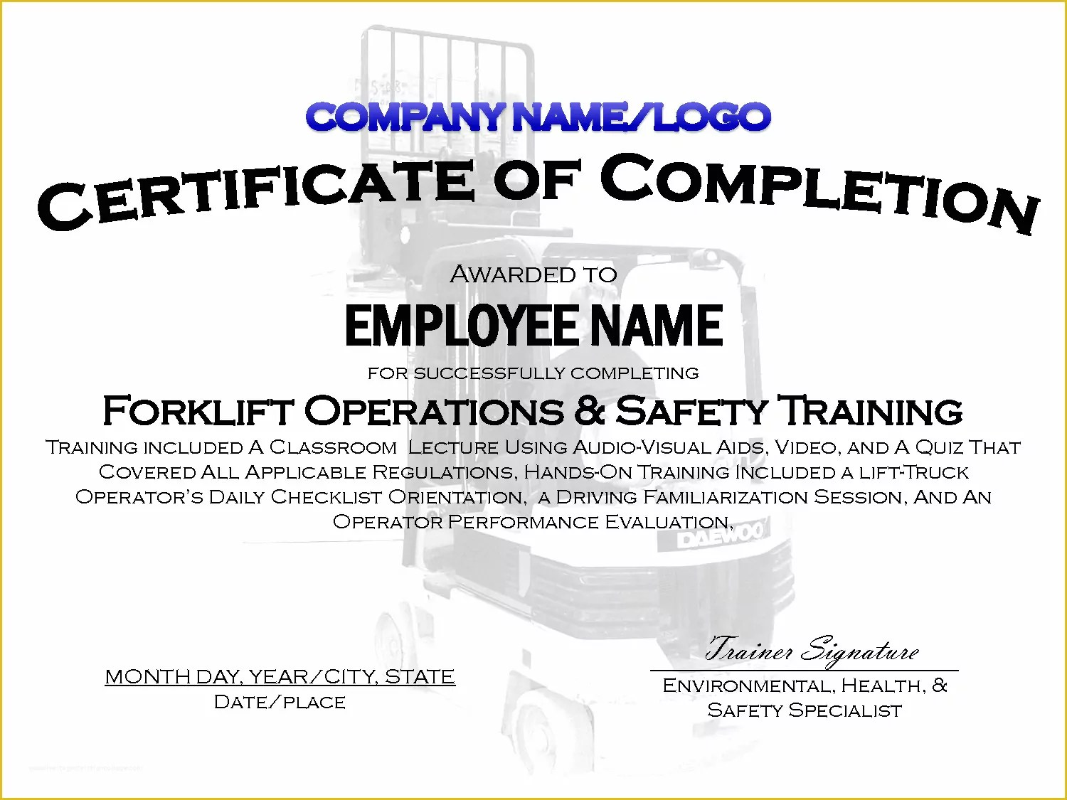 Forklift License Template with regard to Free Printable Forklift Certification Cards