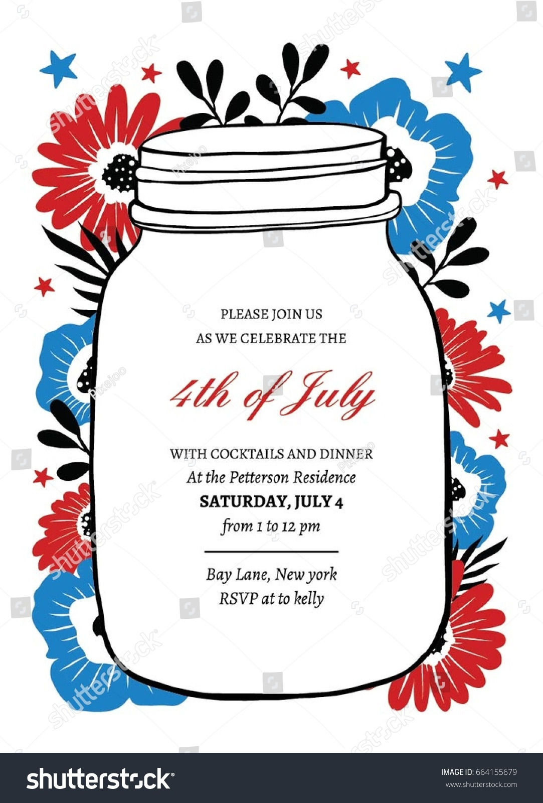 Fourth July Invite Mason Jar Stock Vector (Royalty Free) 664155679 within Free Printable Mason Jar Invitation Template