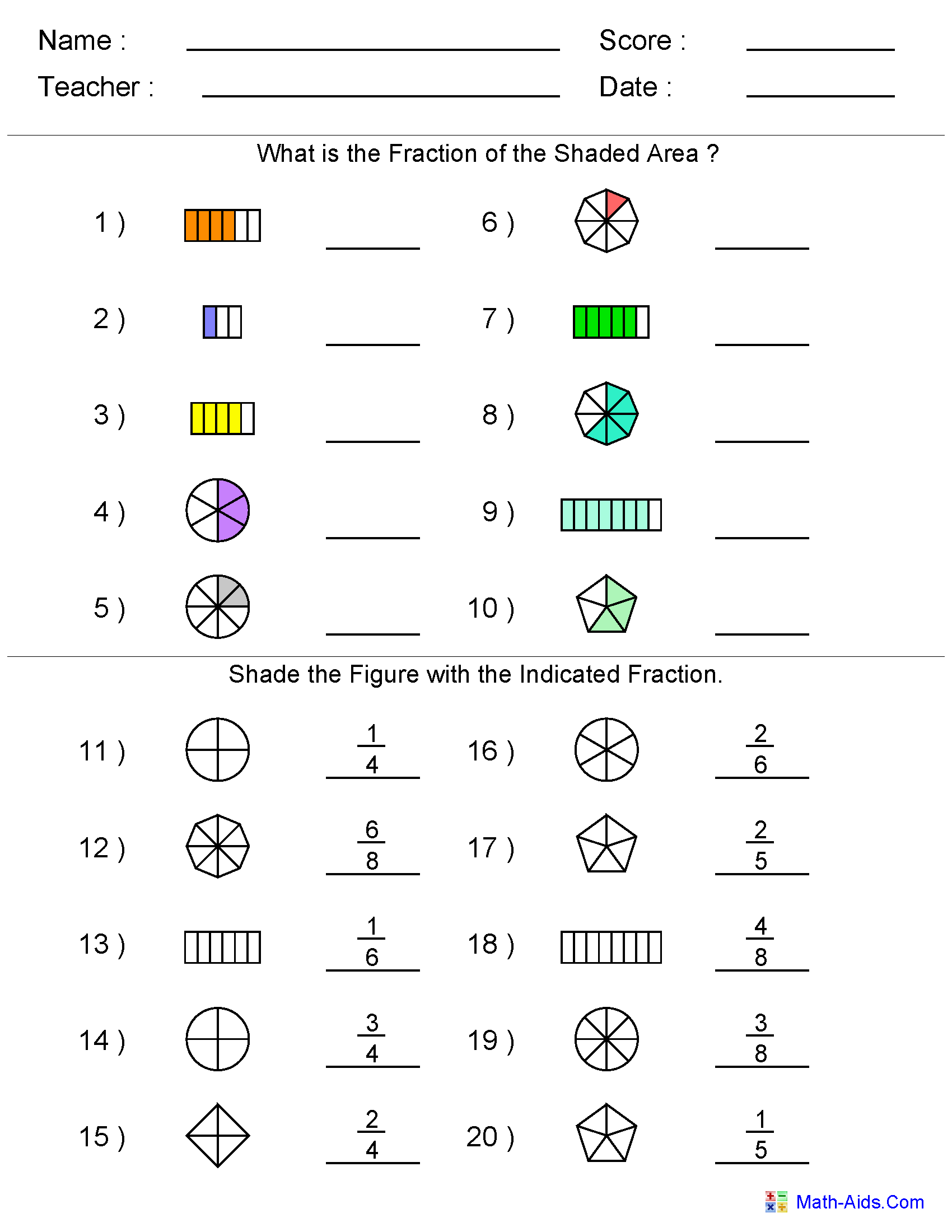 Fractions Worksheets | Printable Fractions Worksheets For Teachers pertaining to Free Printable First Grade Fraction Worksheets