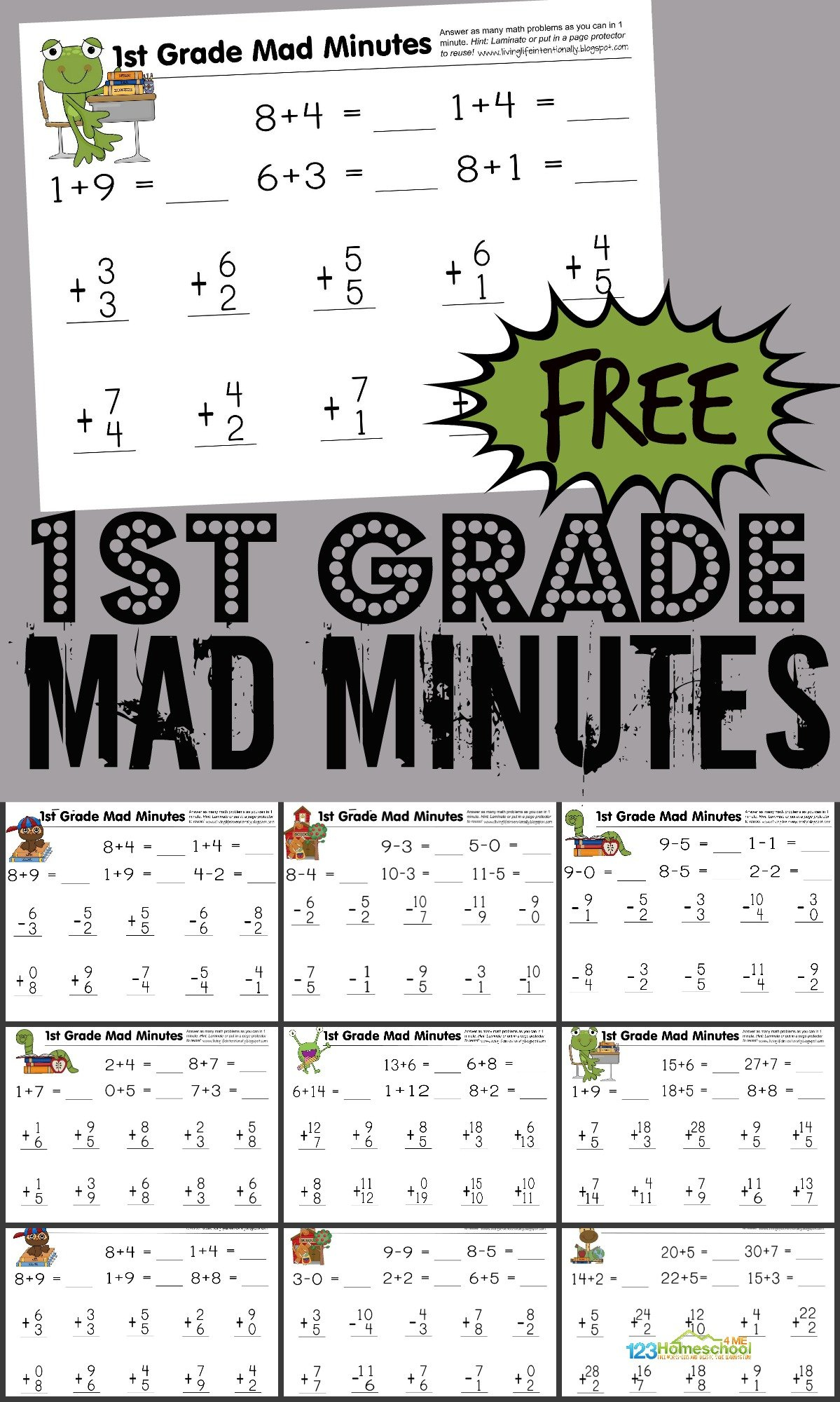 Free 1St Grade Printable Math Worksheets &amp;amp; First Grade Mad Minutes! in Free Printable Math Test For 1St Grade