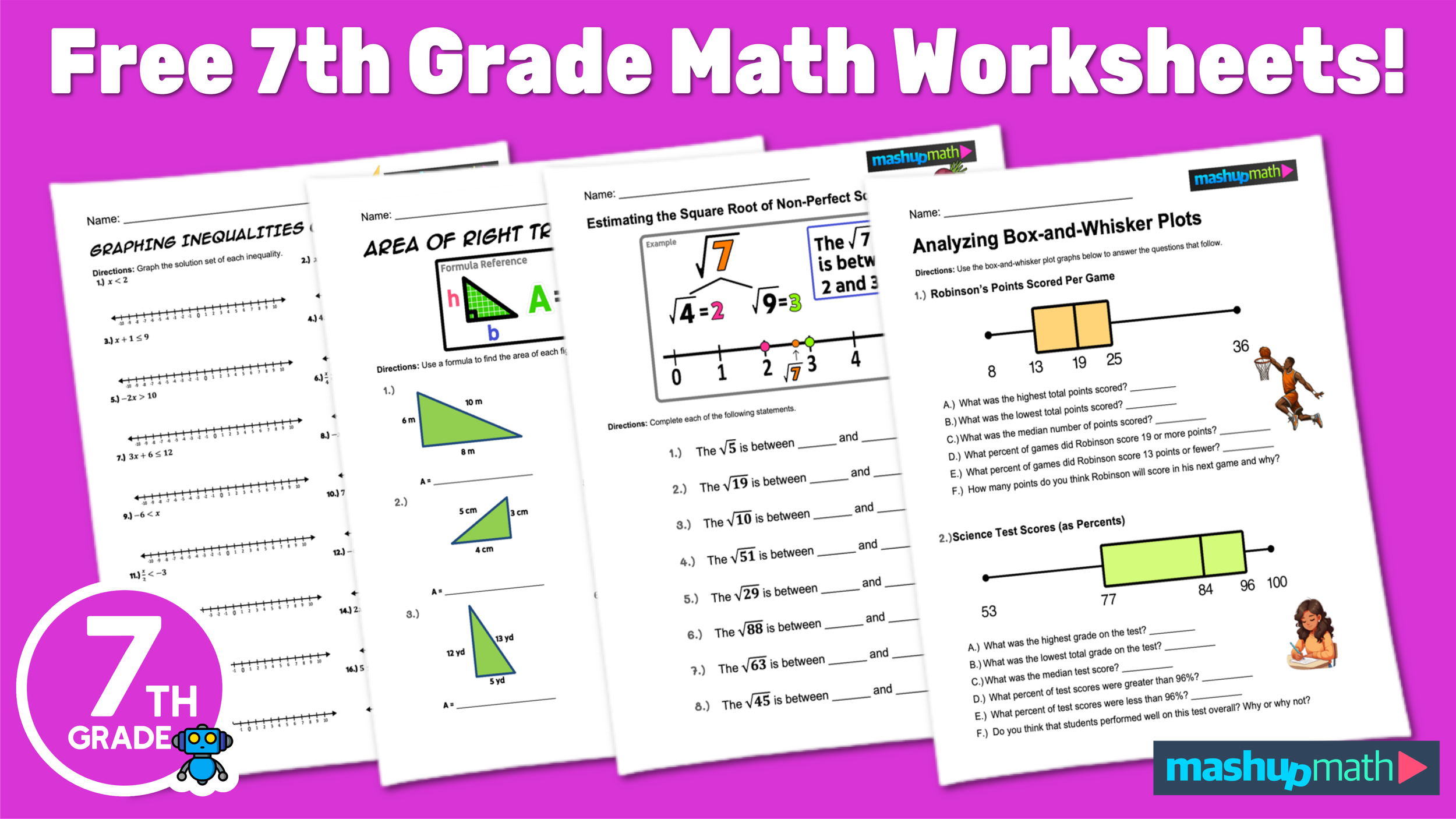 Free 7Th Grade Math Worksheets—Printable W/ Answers — Mashup Math throughout 7th Grade Math Worksheets Free Printable With Answers