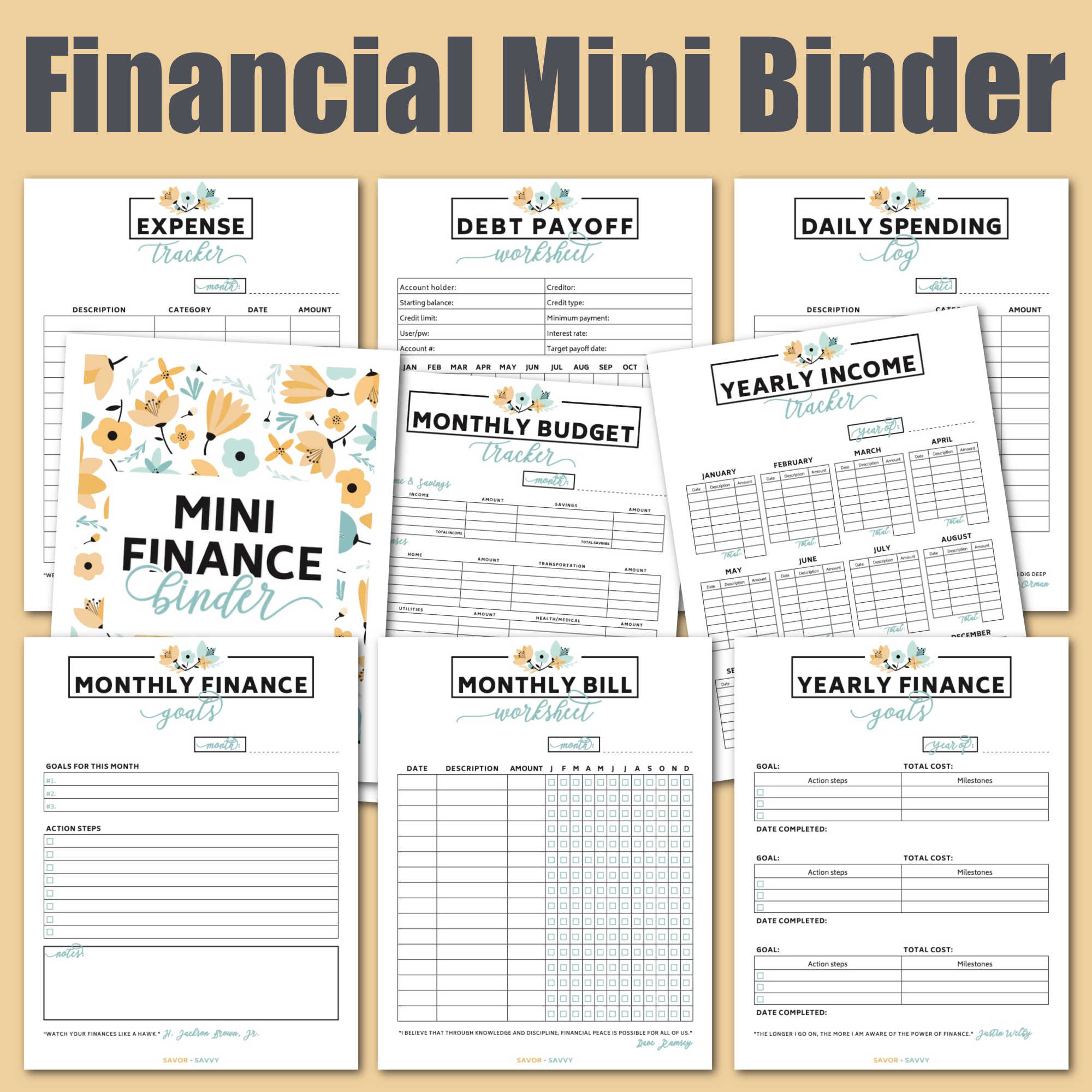 Free 9 Page Mini Budget Binder Printable - Savor + Savvy intended for Free Printable Budget Binder Worksheets