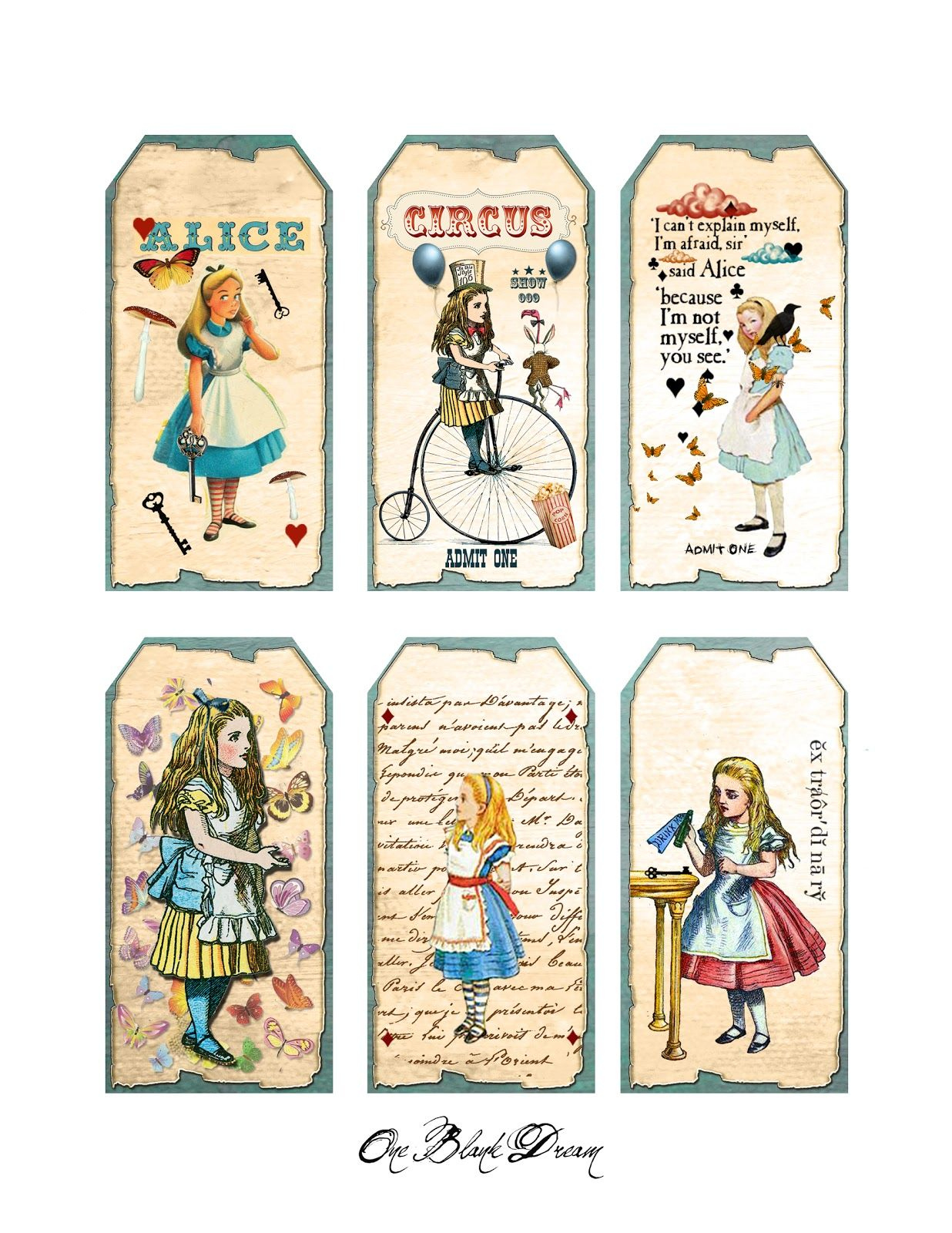 Free Alice In Wonderland Tags Digital Collage Sheet | Alice In within Free Vintage Alice in Wonderland Printables