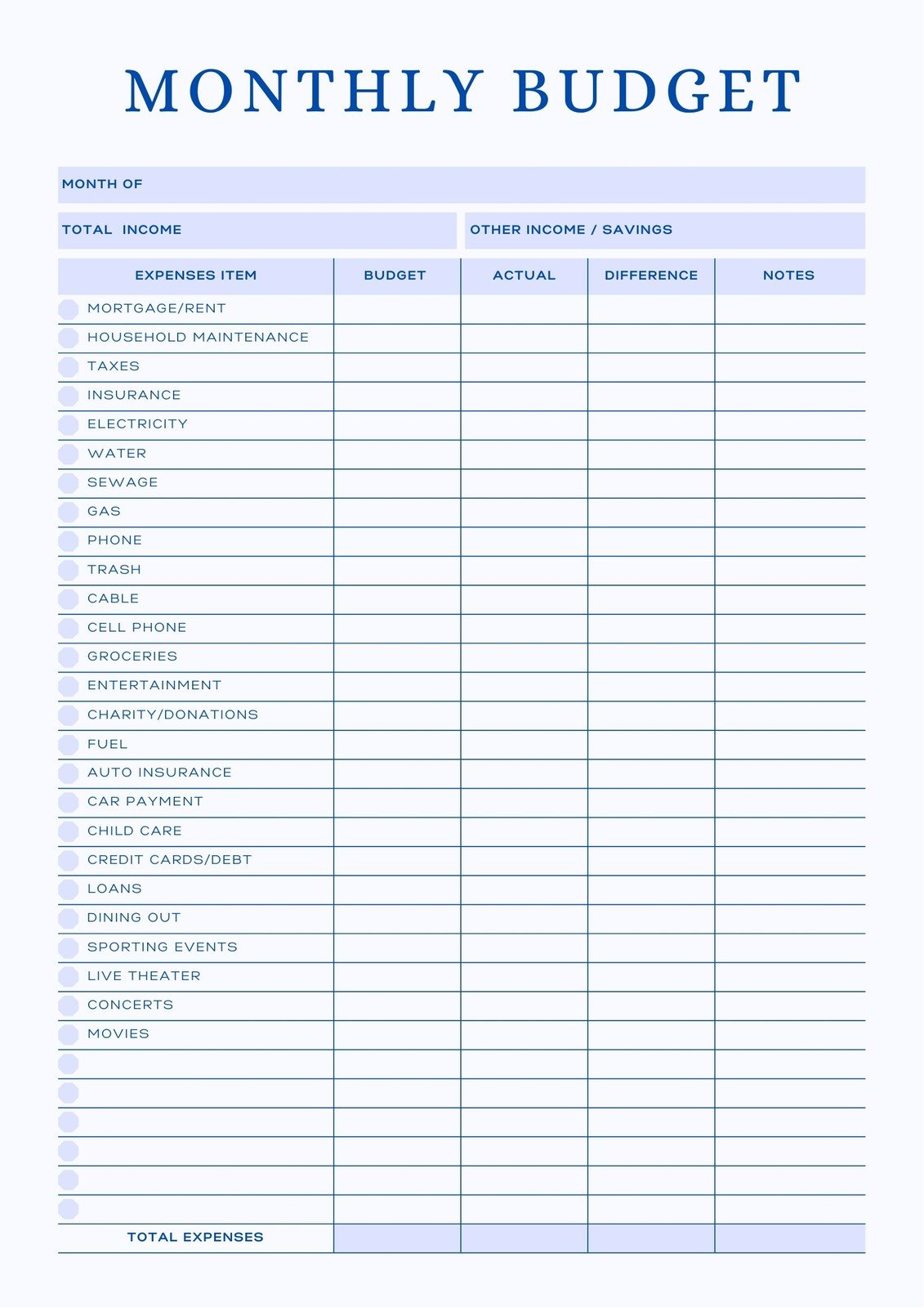 Free And Customizable Budget Templates for Household Budget Template Free Printable