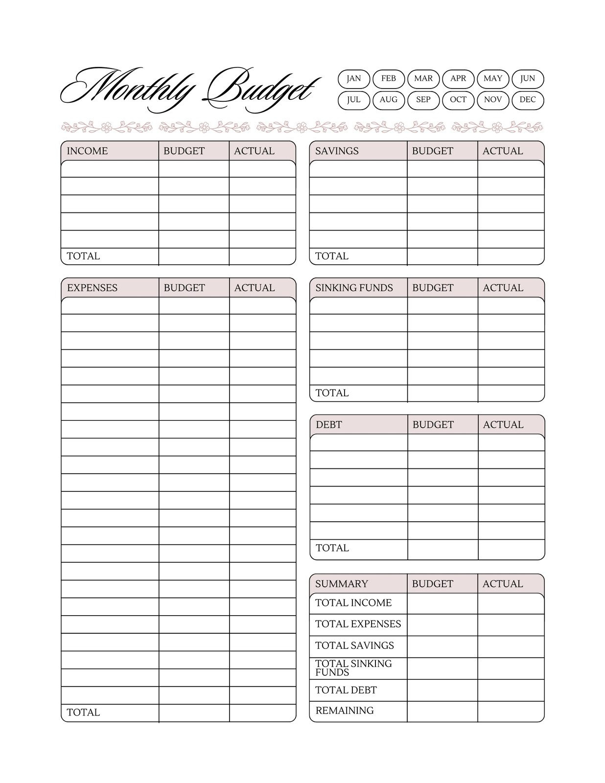 Free And Customizable Budget Templates in Free Printable Monthly Household Budget Sheet