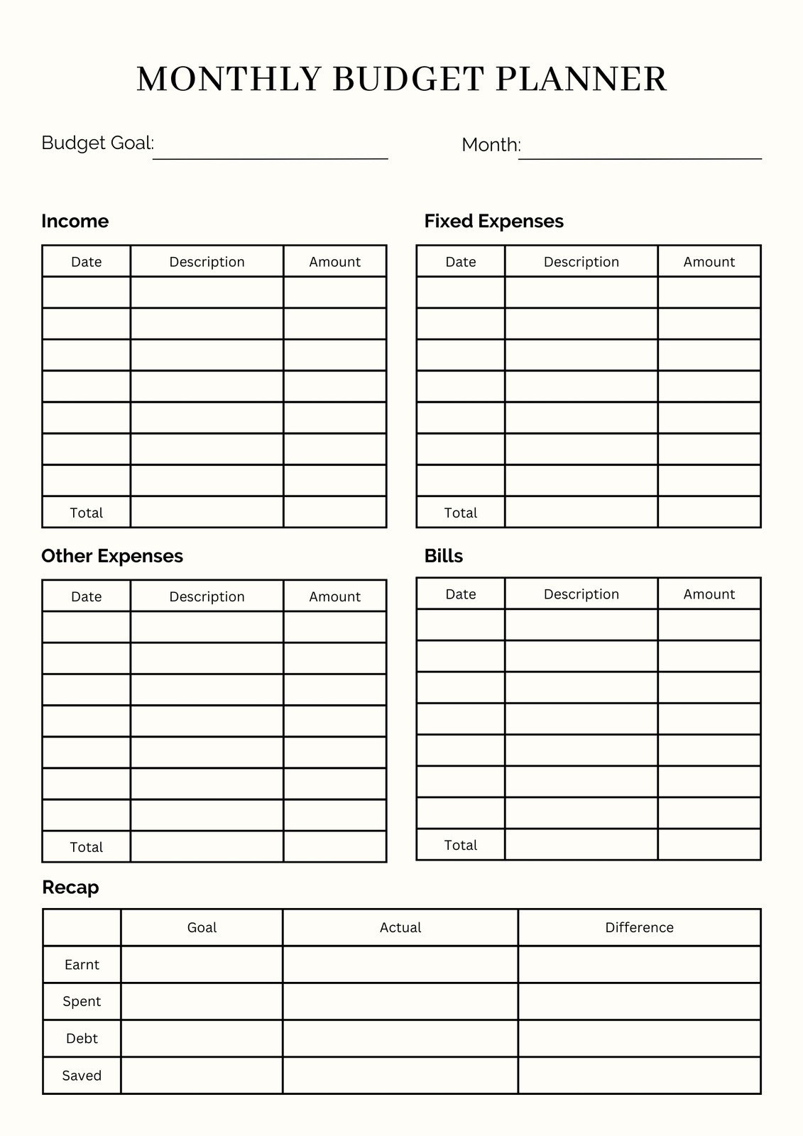 Free And Customizable Budget Templates with Budgeting Charts Free Printable