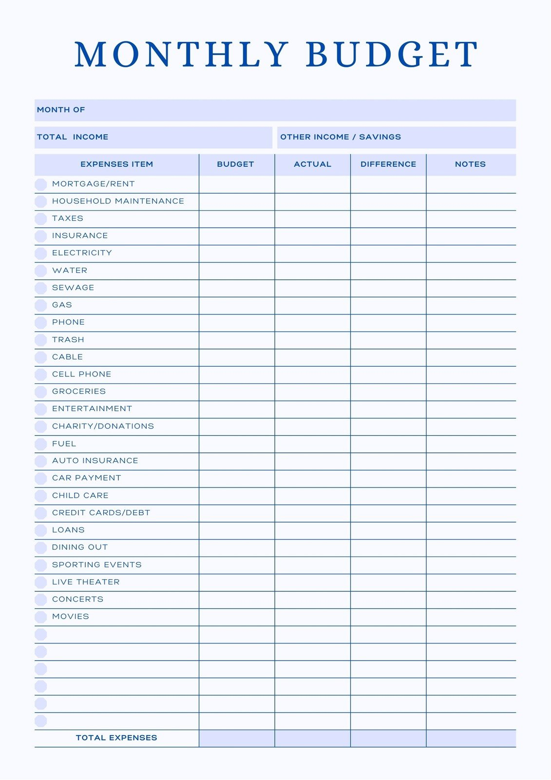 Free And Customizable Budget Templates within Free Printable Home Budget Planner