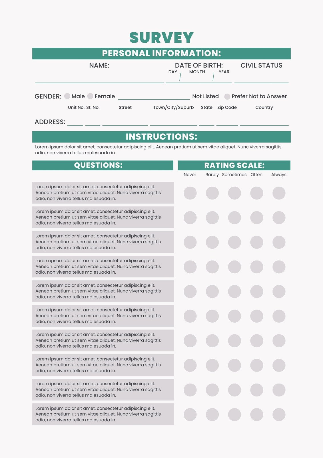 Free And Customizable Survey Templates for Free Printable Survey Generator