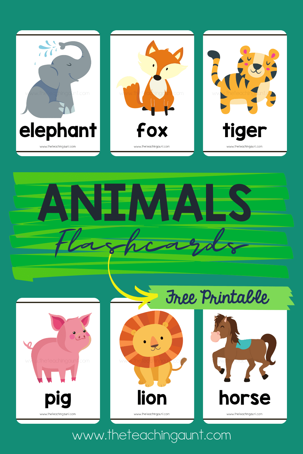 Free Animal Flashcards - The Teaching Aunt in Free Printable Animal Cards