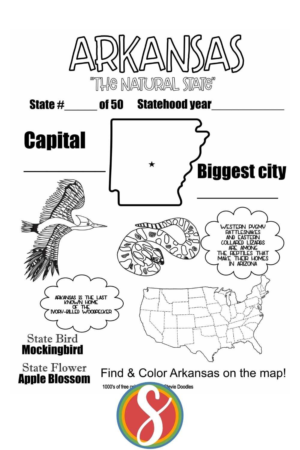 Free Arkansas Coloring Pages — Stevie Doodles with Free Printable Arkansas History Worksheets