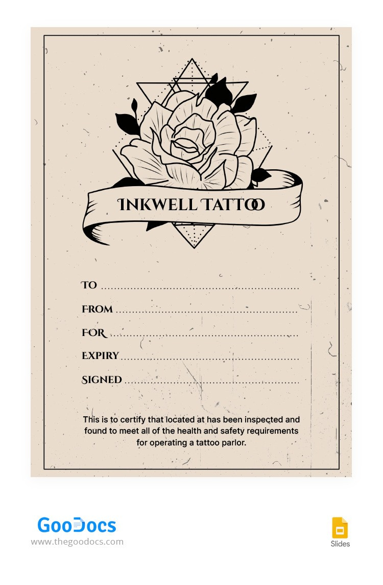 Free Beige Tattoo Gift Certificate Template In Google Slides And with Free Printable Tattoo Gift Certificates