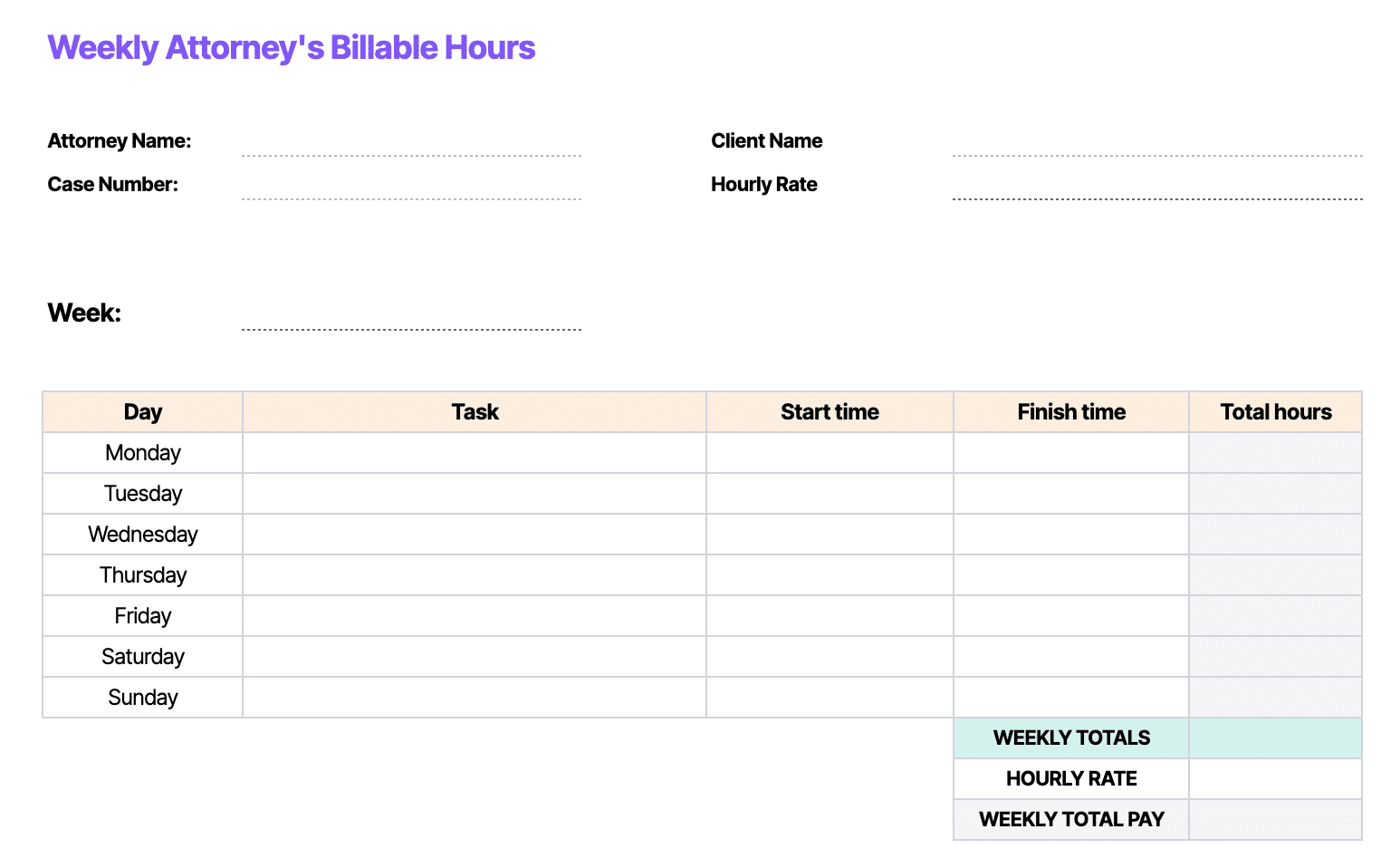 Free Billable Hours Chart [Templates] - Timeular inside Free Printable Attorney Timesheets