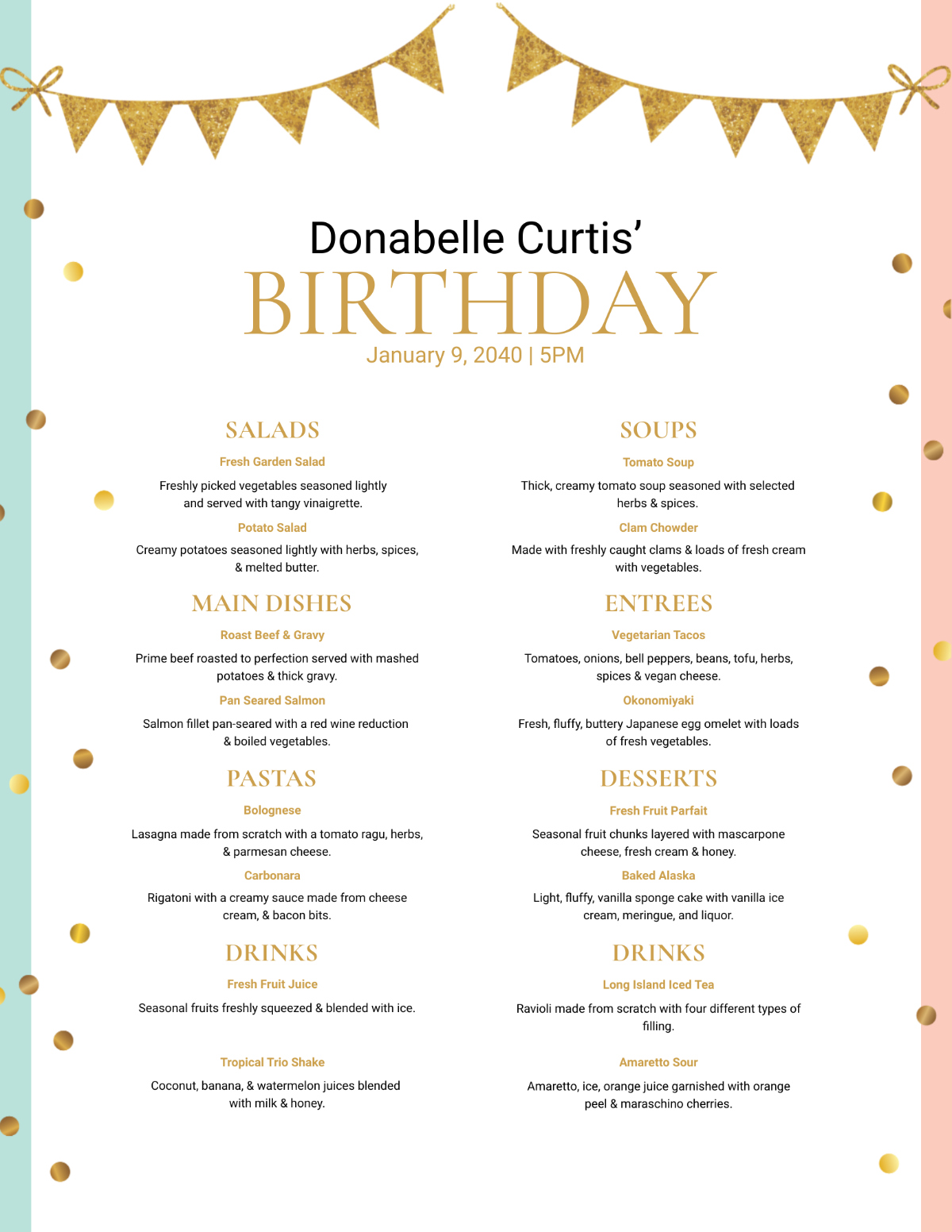 Free Birthday Menu Templates &amp;amp; Examples - Edit Online &amp;amp; Download for Free Printable Birthday Menu Templates