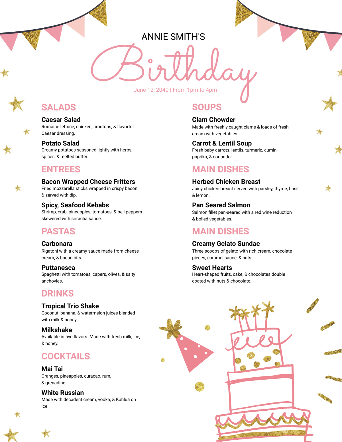 Free Birthday Menu Templates &amp;amp; Examples - Edit Online &amp;amp; Download throughout Free Printable Birthday Menu Templates