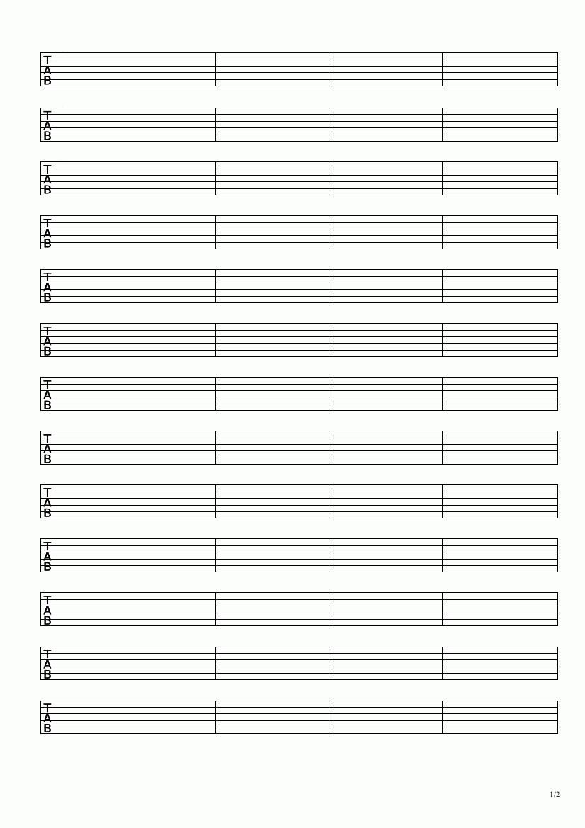 Free Blank Guitar Tab Paper throughout Free Printable Guitar Tablature Paper