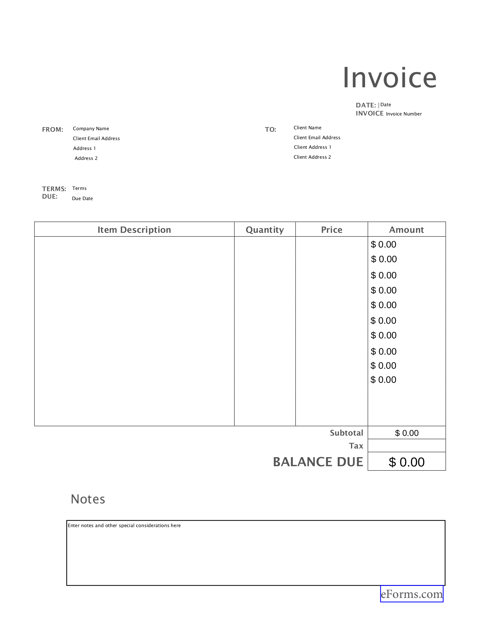 Free Blank Invoice Templates (30) - Pdf – Eforms for Free Printable Blank Invoice