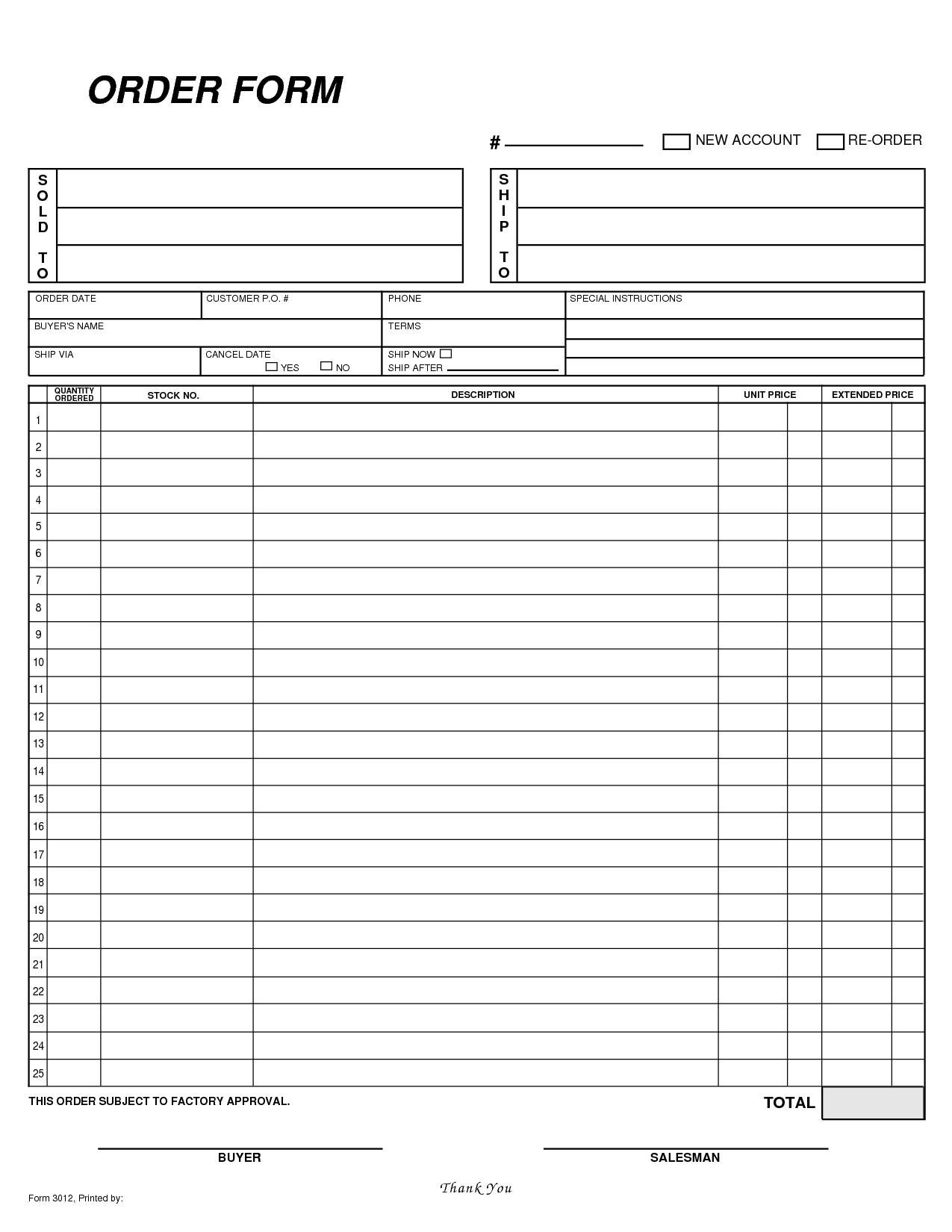 Free Blank Order Form Template throughout Free Printable Forms