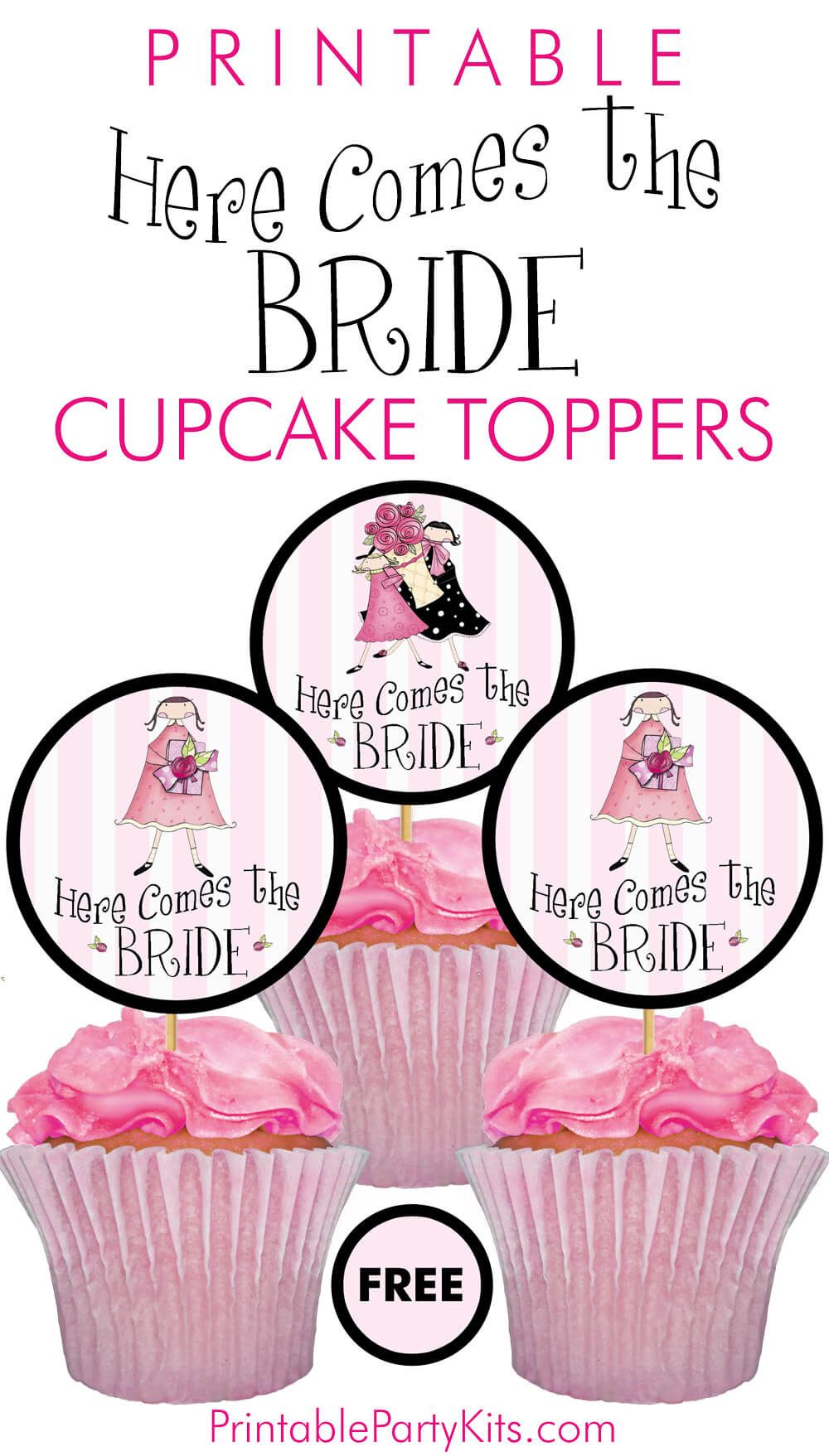 Free Bridal Shower Cupcake Toppers - Printablepartykits pertaining to Free Printable Cupcake Toppers Bridal Shower