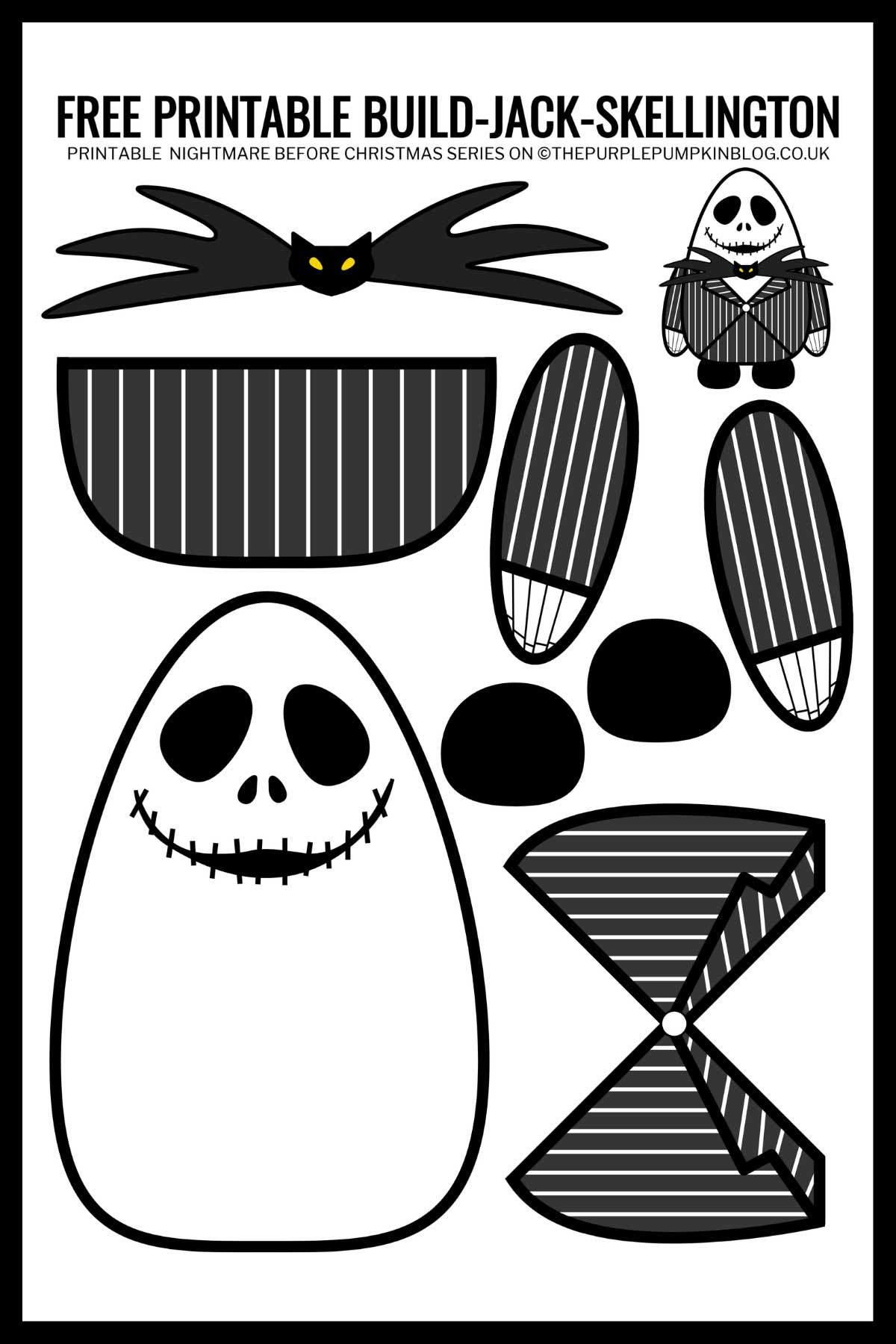 Free Build Jack Skellington Printable For Halloween for Jack Skellington Stencil Free Printable