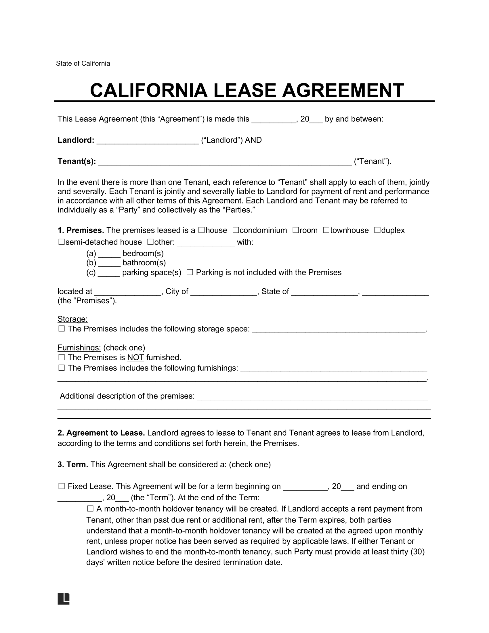 Free California Lease Agreement Templates (6) | Pdf &amp;amp; Word with regard to Free Printable California Residential Lease Agreement