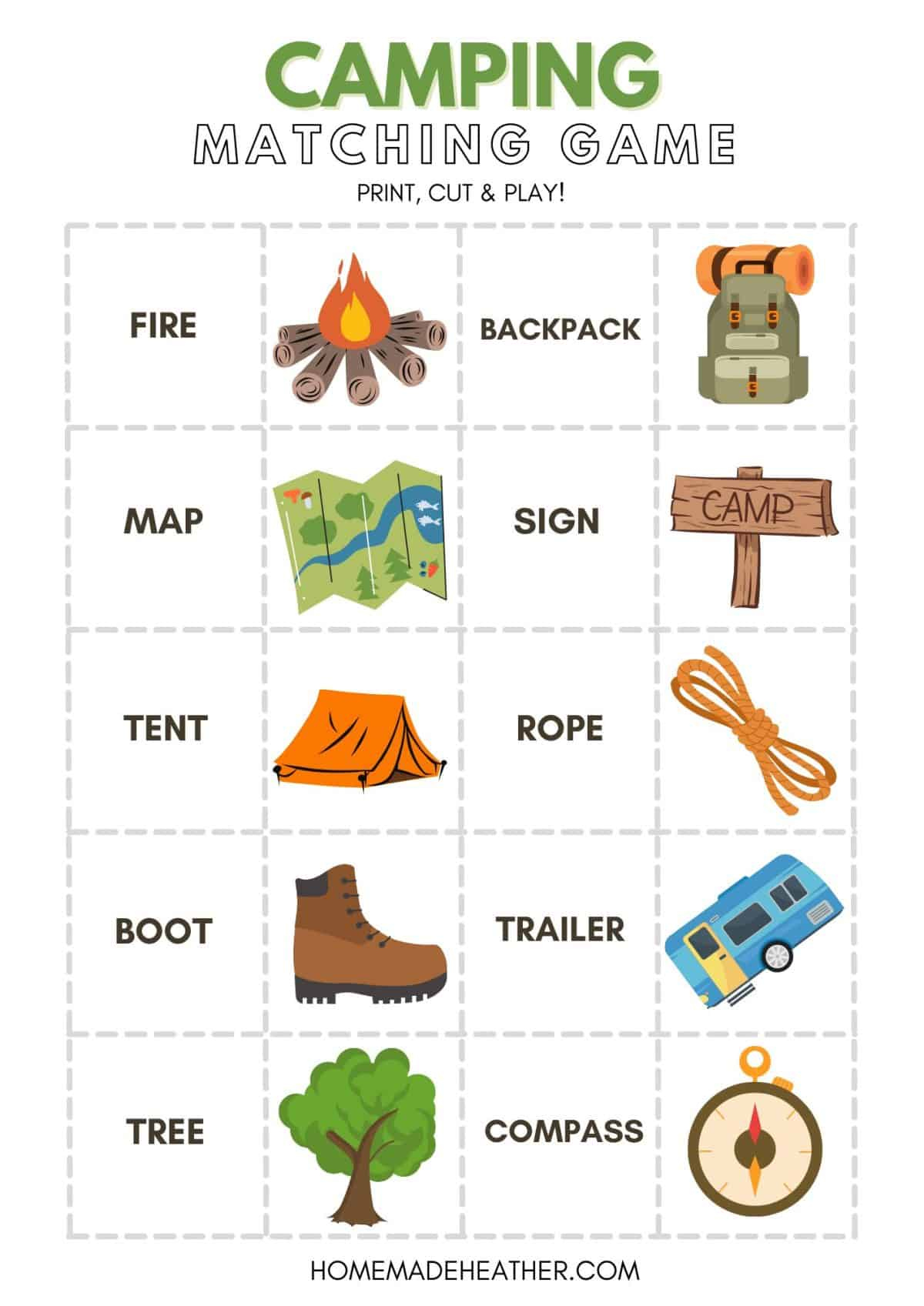 Free Camping Matching Game Printable » Homemade Heather within Free Printable Camping Games