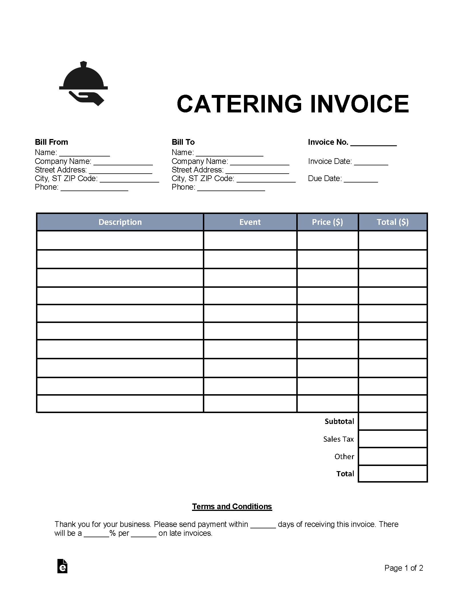 Free Catering Invoice Template - Pdf | Word – Eforms intended for Free Printable Catering Invoice Template