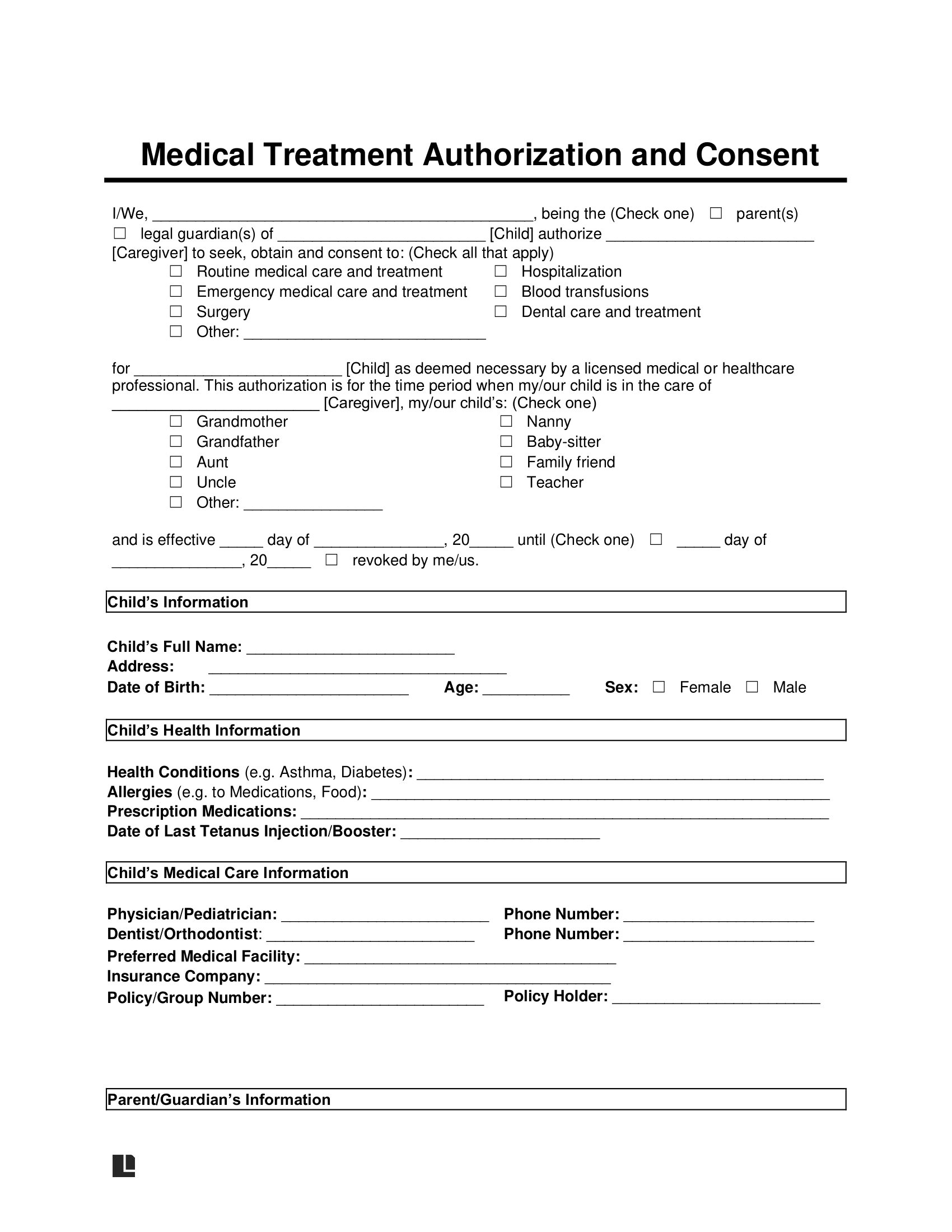 Free Child (Minor) Medical Consent Form | Pdf &amp;amp; Word intended for Free Printable Child Medical Consent Form