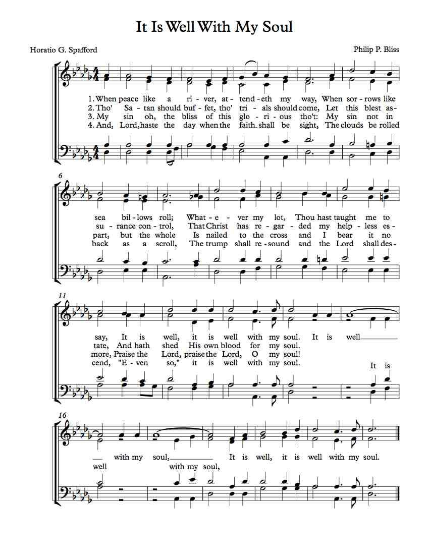 Free Choir Sheet Music – It Is Well With My Soul | Michael throughout Free Printable Sheet Music Lyrics