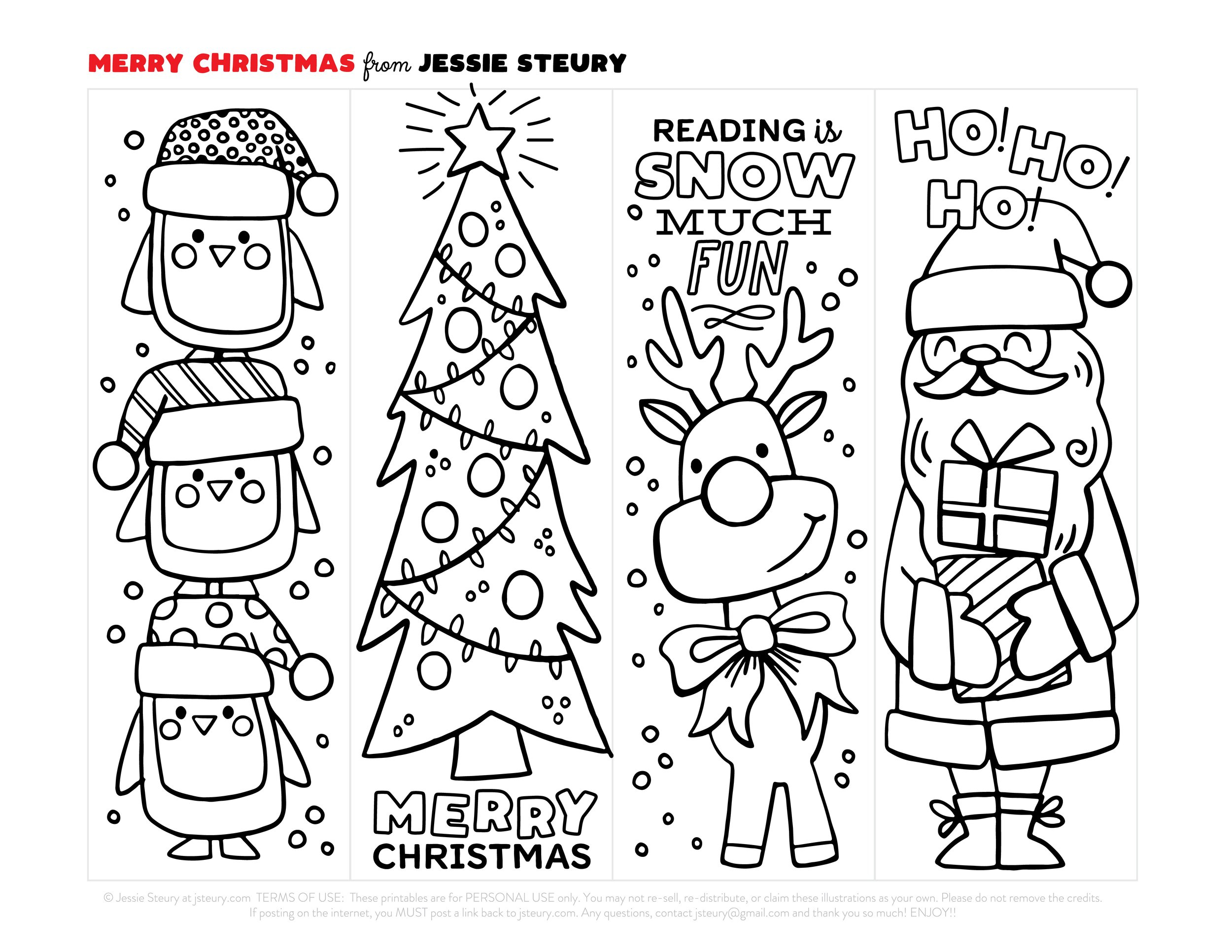 Free Christmas Coloring Bookmarks — Jessie Steury in Free Printable Bookmarks For Christmas