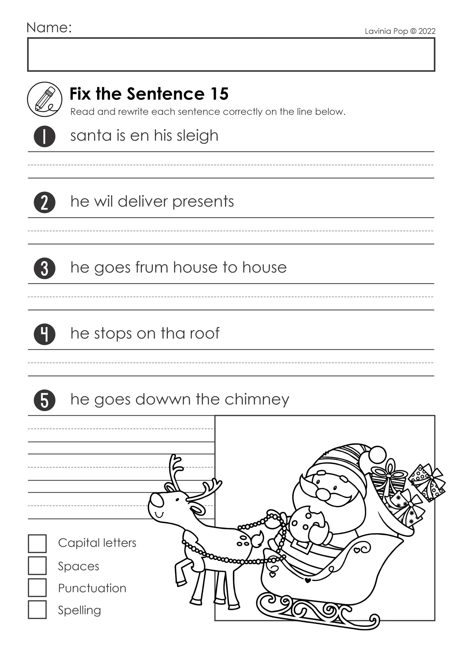 Free Christmas Fix The Sentence within Free Printable Sentence Correction Worksheets