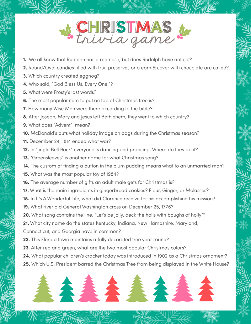 Free Christmas Trivia Printables {Games For The Family!} | Lil&amp;#039; Luna for Free Printable Christmas Riddle Games