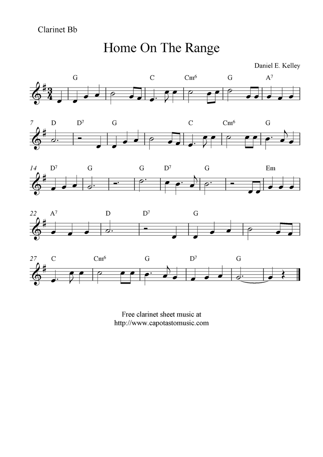 Free Clarinet Sheet Music: Home On The Range throughout Free Printable Clarinet Music