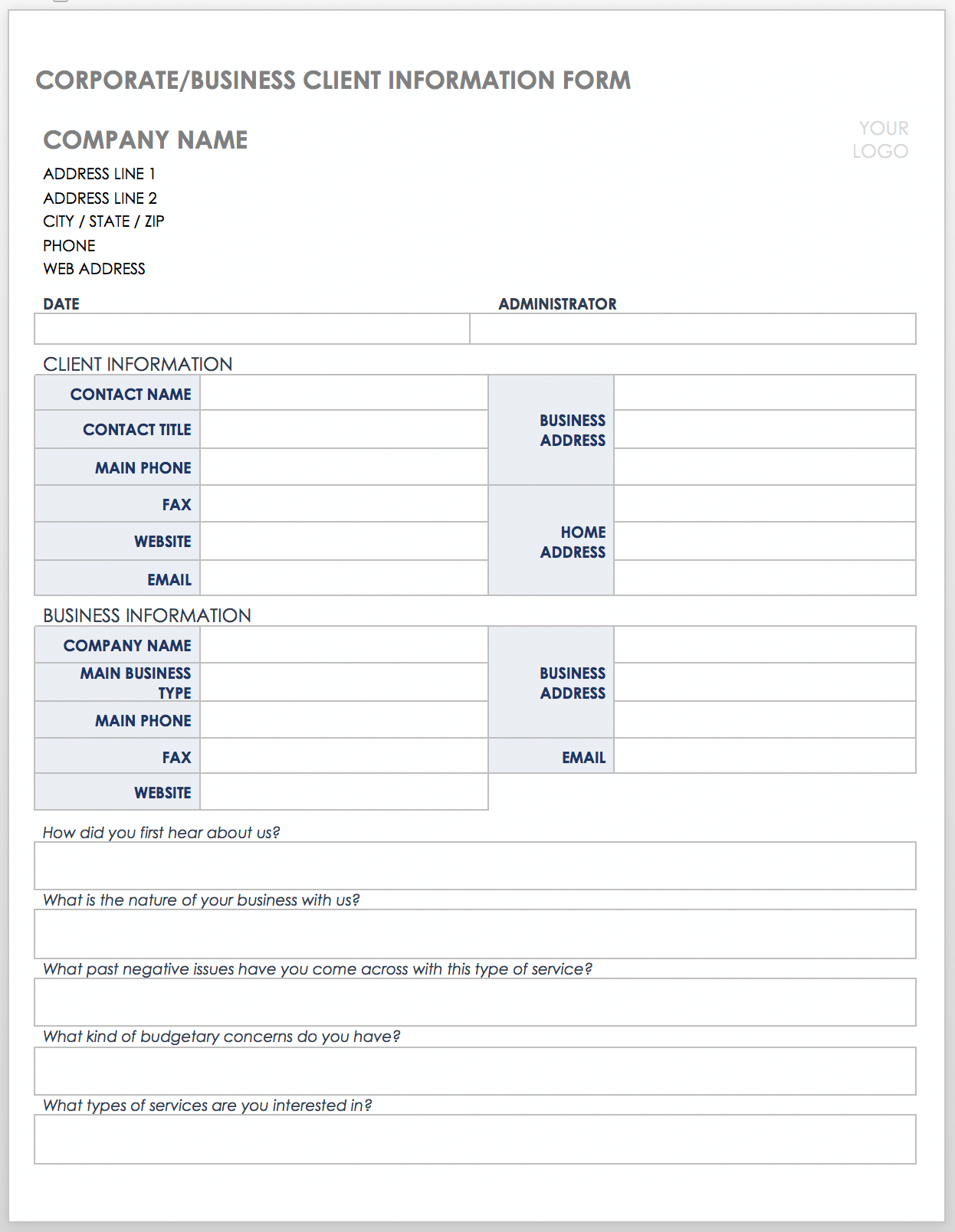 Free Client Information Forms &amp;amp; Templates | Smartsheet with Free Printable Business Documents