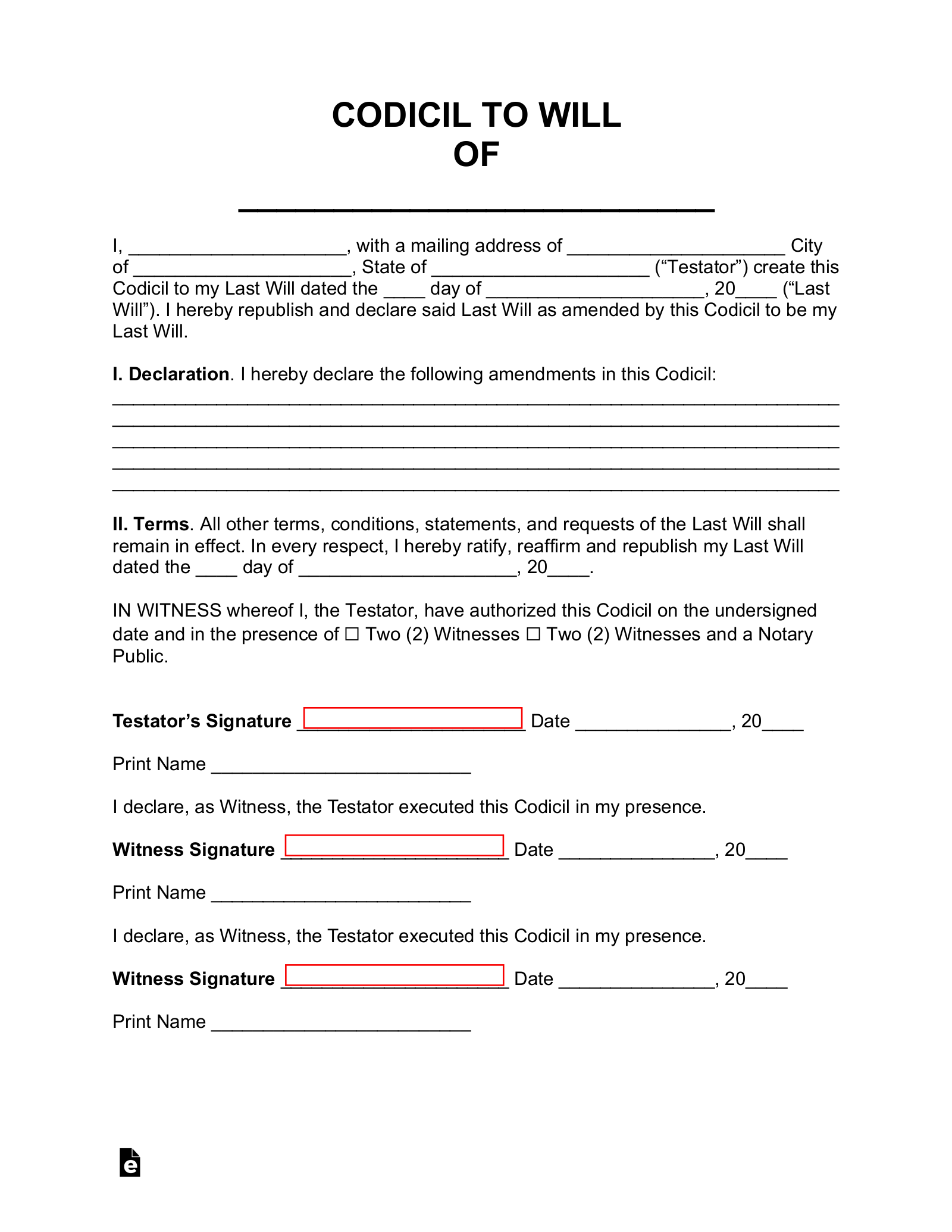 Free Codicil To Will Form - Pdf | Word – Eforms regarding Free Printable Codicil Form