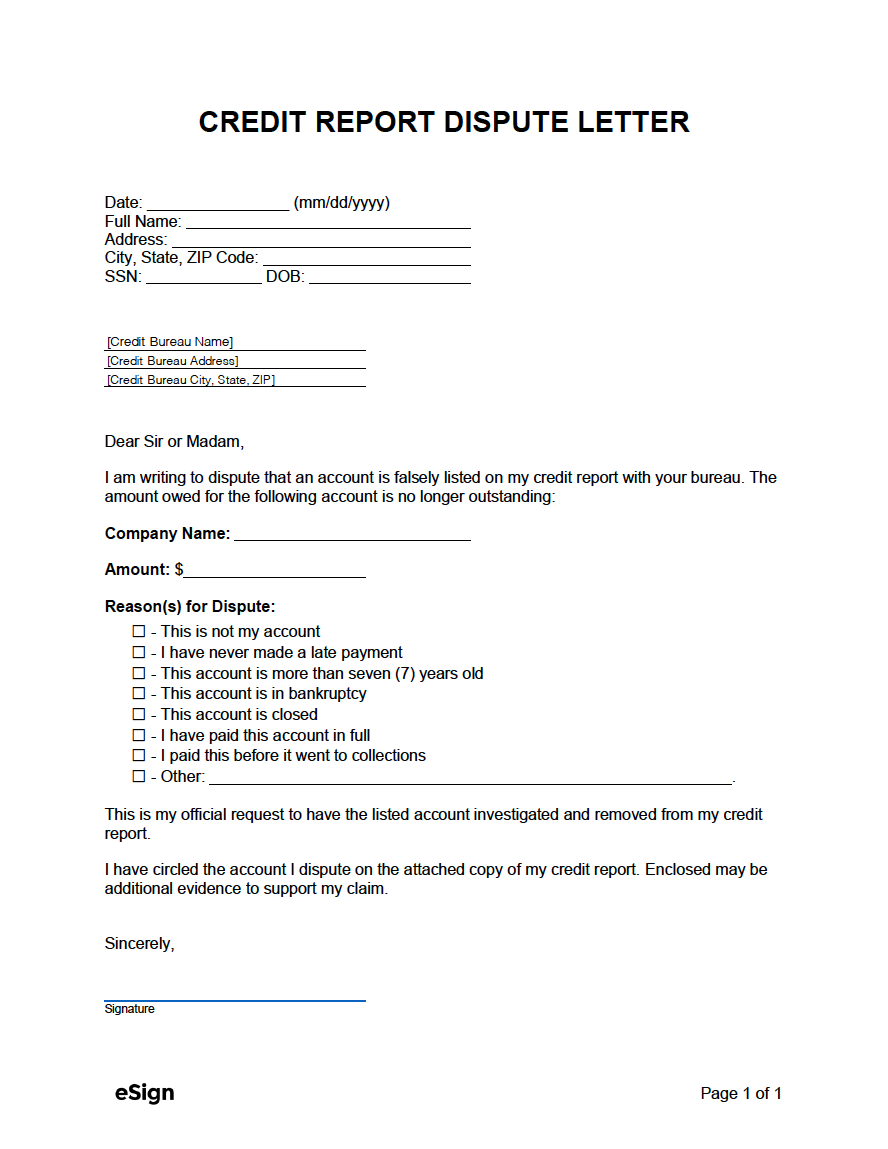 Free Credit Report Dispute Letter Template | Pdf | Word throughout Free Printable Credit Report