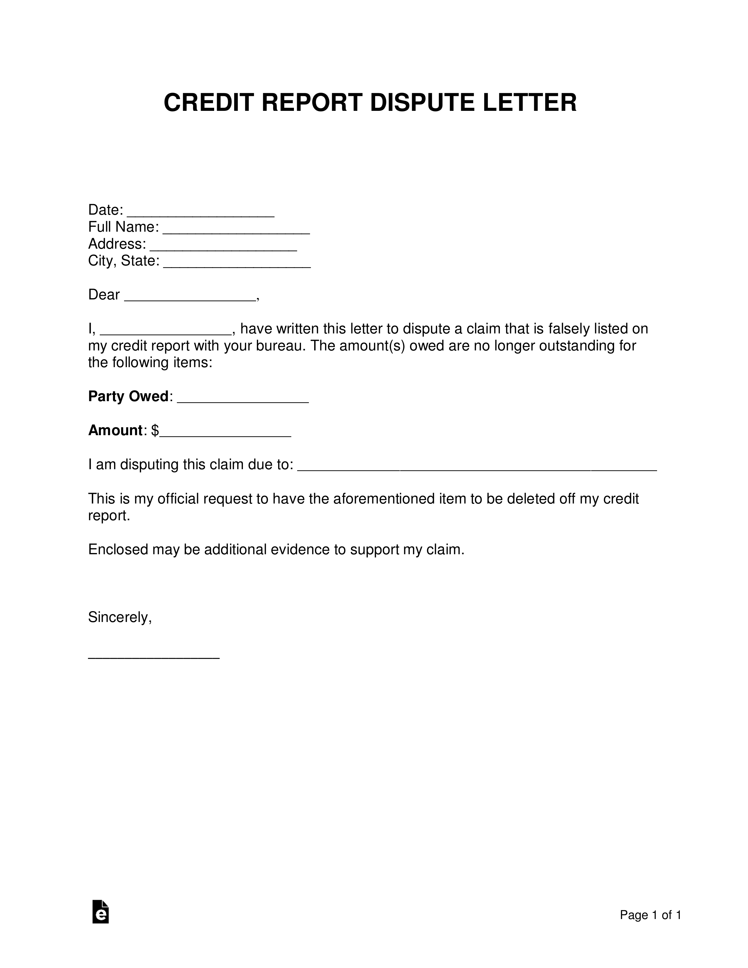 Free Credit Report Dispute Letter Template | Sample - Pdf | Word in Free Printable Credit Report