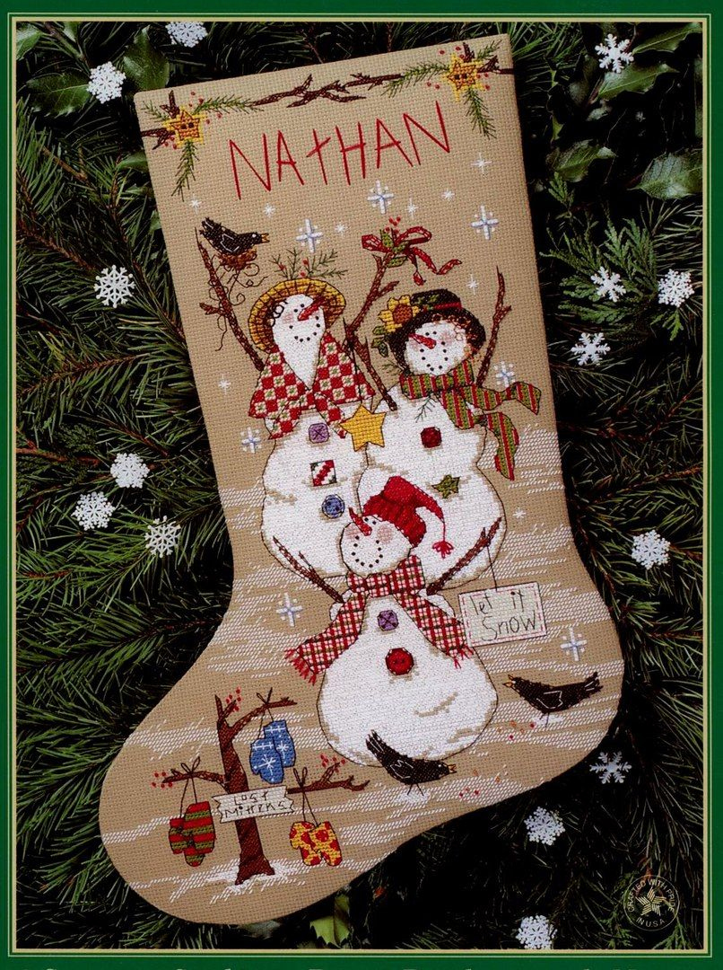 Free Cross Stitch Pattern: Snowmen Christmas Stocking with regard to Free Printable Cross Stitch Christmas Stocking Patterns