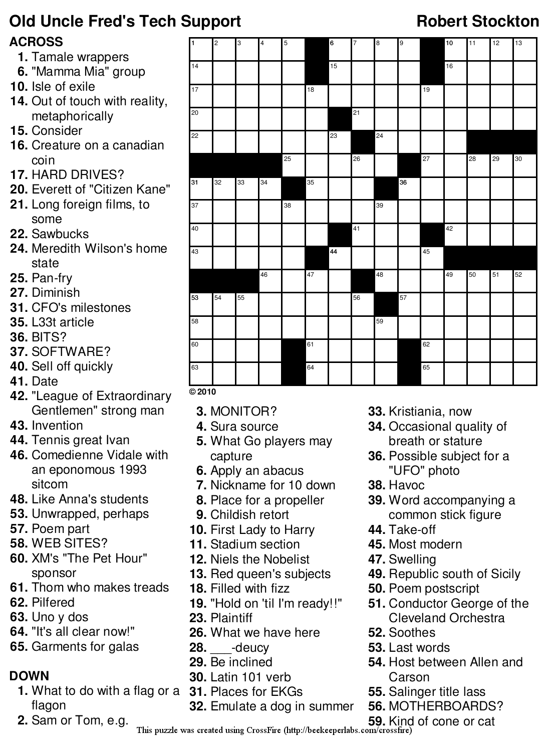 Free Crossword Puzzle #133: &amp;quot;Old Uncle Fred&amp;#039;S Tech Support intended for Printable Newspaper Crossword Puzzles for Free