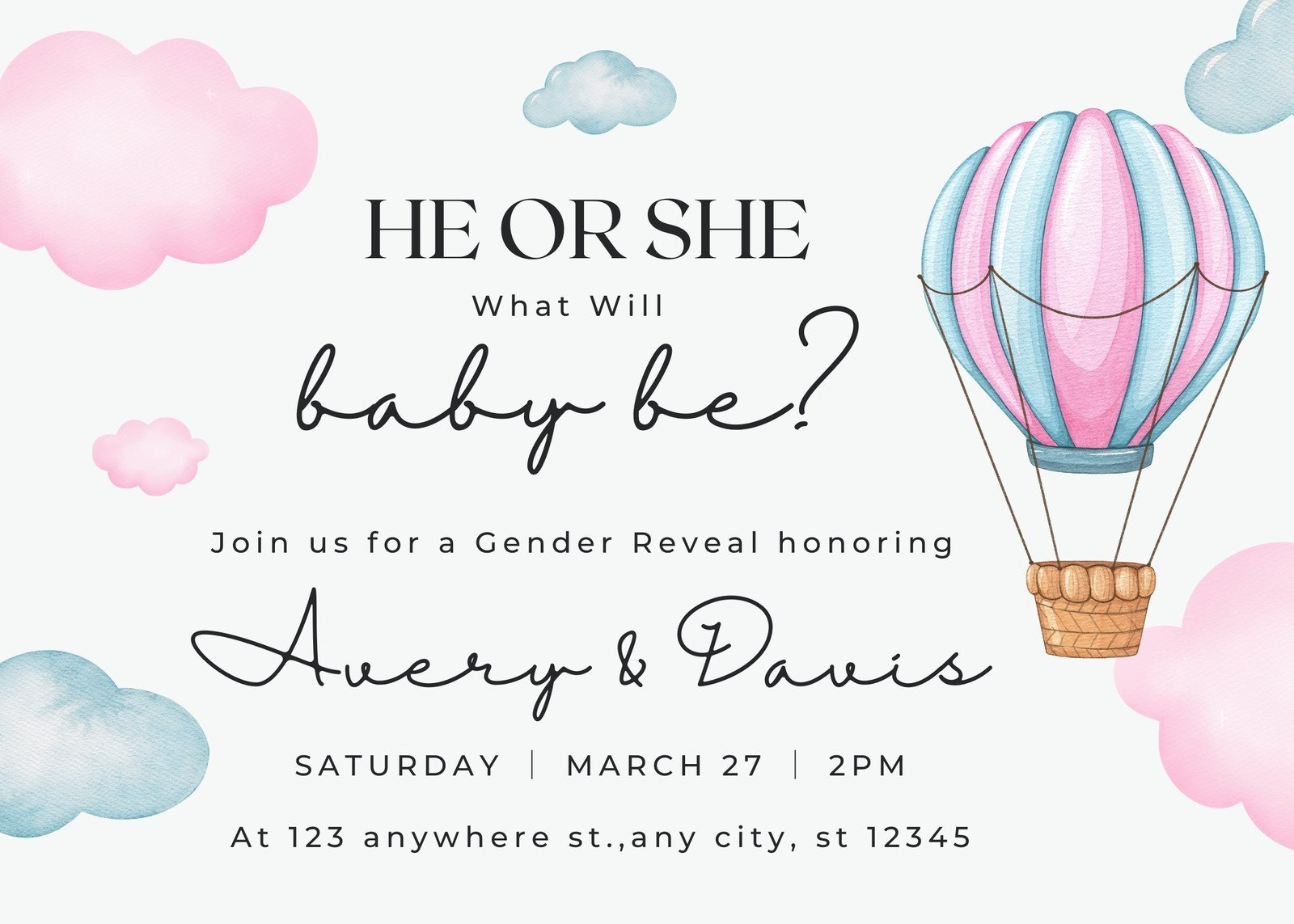 Free Custom Printable Gender Reveal Invitation Templates | Canva within Free Printable Gender Reveal Invitations