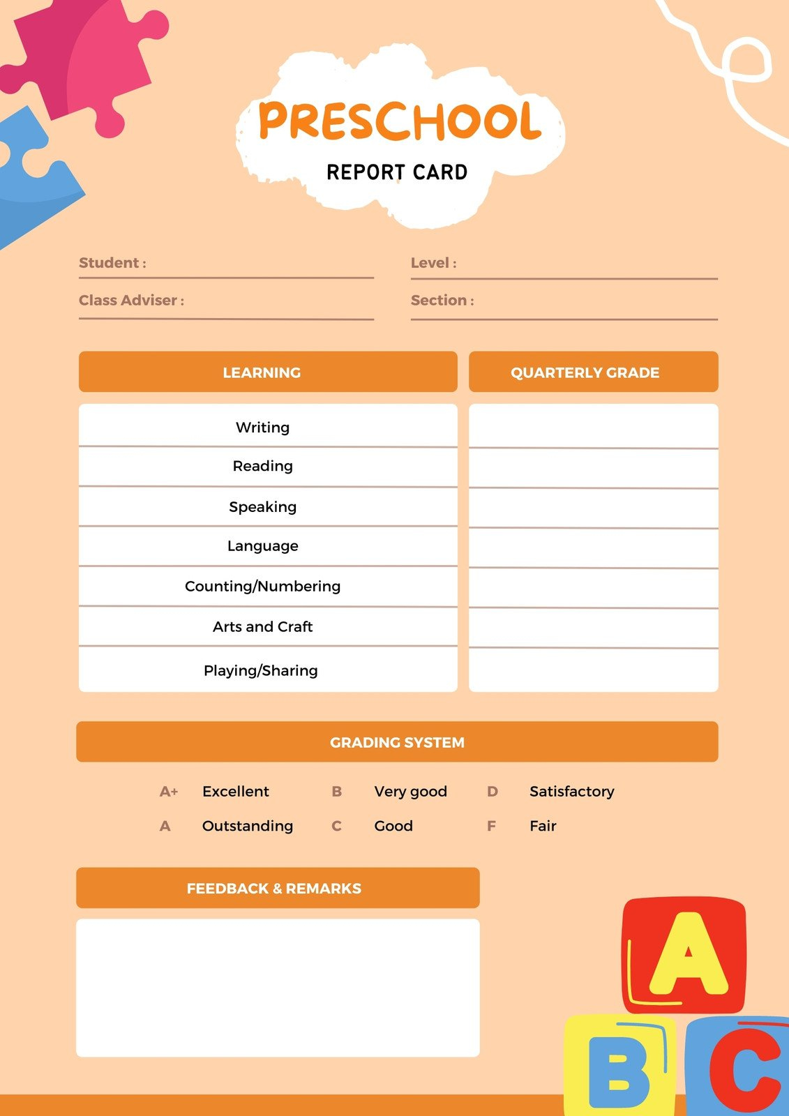 Free Custom Printable Preschool Report Card Templates | Canva throughout Free Printable Kindergarten Report Cards