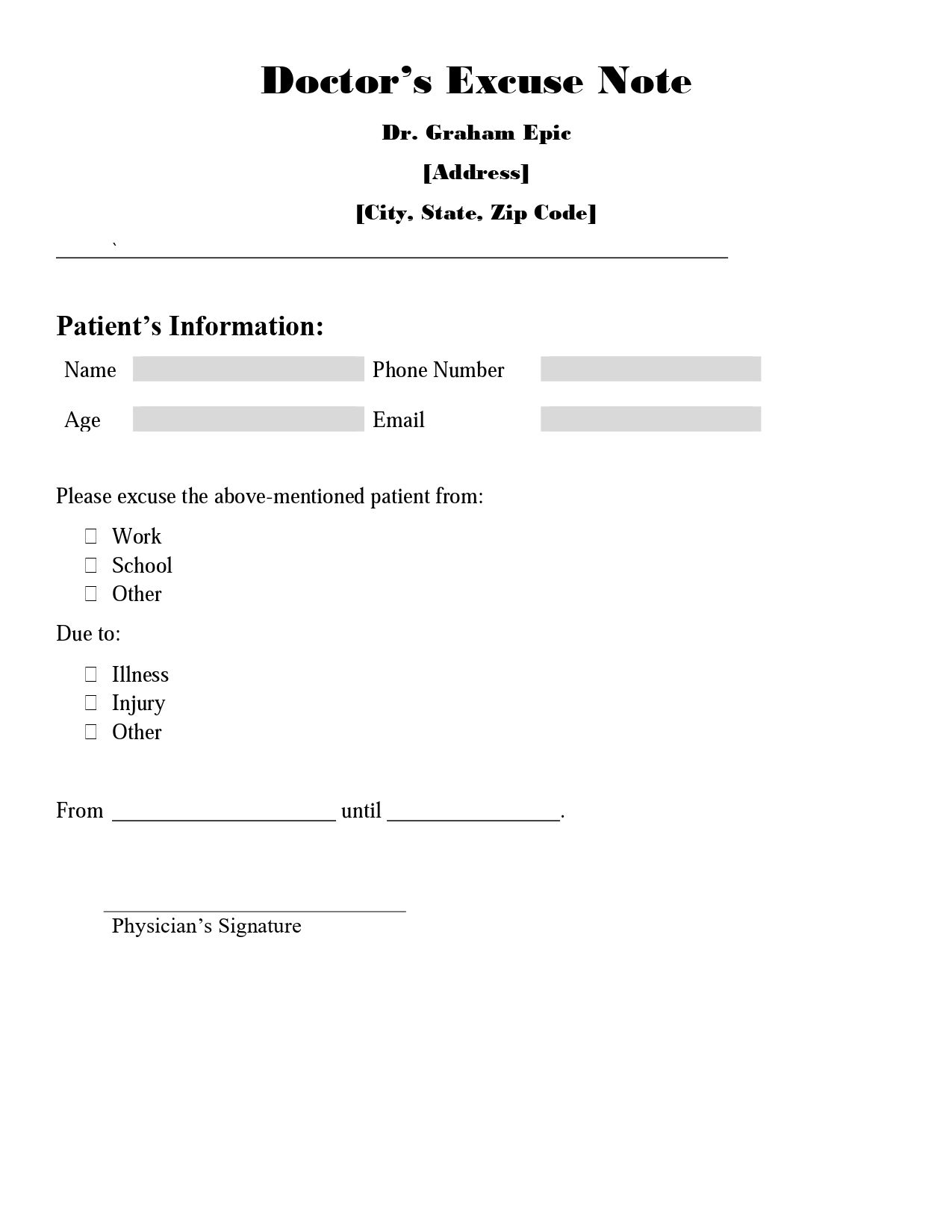 Free Customizable And Printable Doctors Note Templates pertaining to Free Printable Doctor Excuse Notes